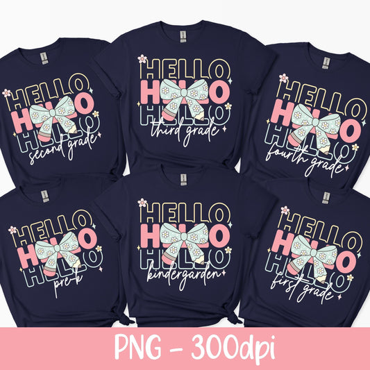 Back to School Png First Day Of School Png, Coquette Hello Kindergarten Pre-K 1st 2nd 3rd 4th 5th Grade Sublimation Design DTF Download
