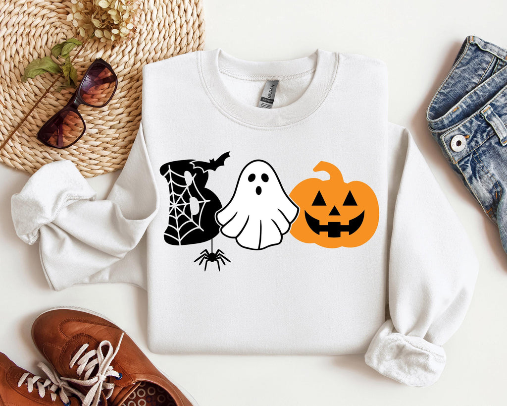 Halloween Boo Shirt Cute Boo T-Shirt, Halloween Sweatshirt, Halloween Hoodie, Ghost, Spooky, Pumpkin, Spider Web, Bat, Fall Hoodie