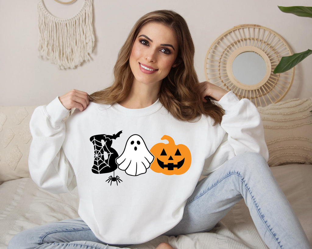 Halloween Boo Shirt Cute Boo T-Shirt, Halloween Sweatshirt, Halloween Hoodie, Ghost, Spooky, Pumpkin, Spider Web, Bat, Fall Hoodie