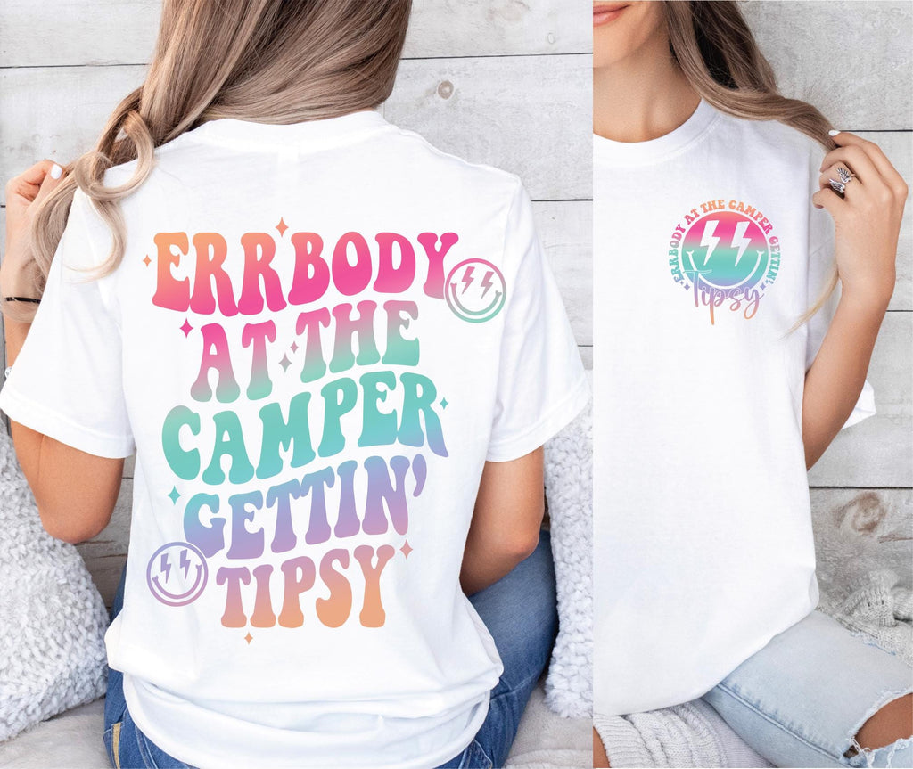Errbody at the Camper Gettin' Tipsy Summer, Retro Summer Hello Summer Lake Retro Summer Designs Unisex Heavy Cotton Tee with Whimsical