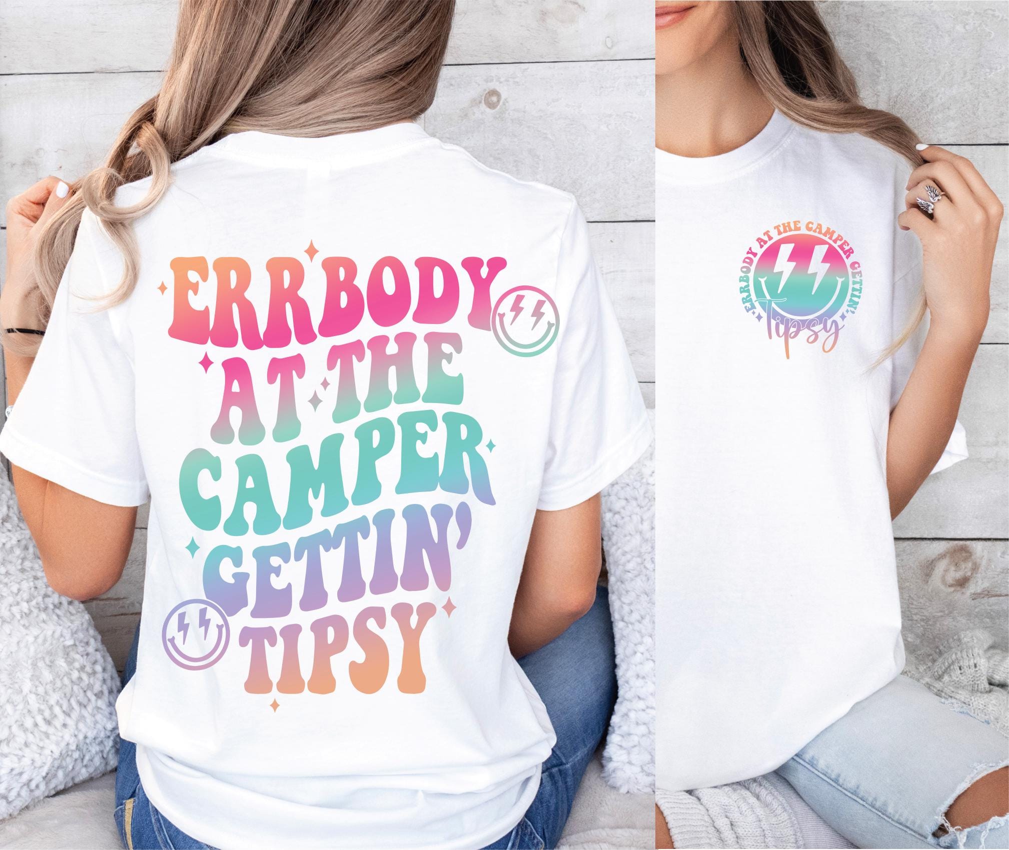 Errbody at the Camper Gettin' Tipsy Summer, Retro Summer Hello Summer Lake Retro Summer Designs Unisex Heavy Cotton Tee with Whimsical
