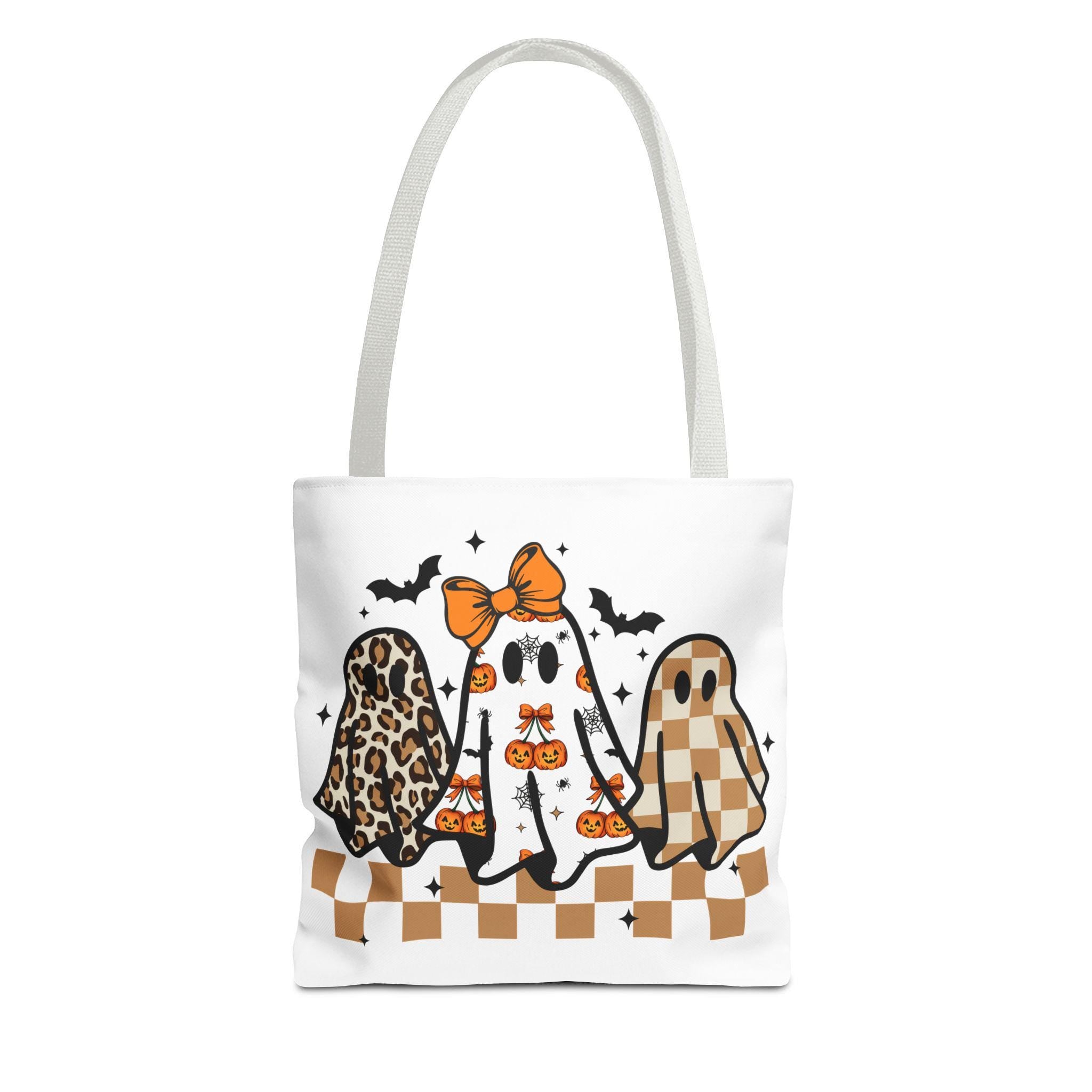 Coquette Halloween Ghost Leopard Png Cute Boo Ghost Preppy Png Halloween Png Funny Halloween Halloween Ghosts Tote Bag, Spooky Bag