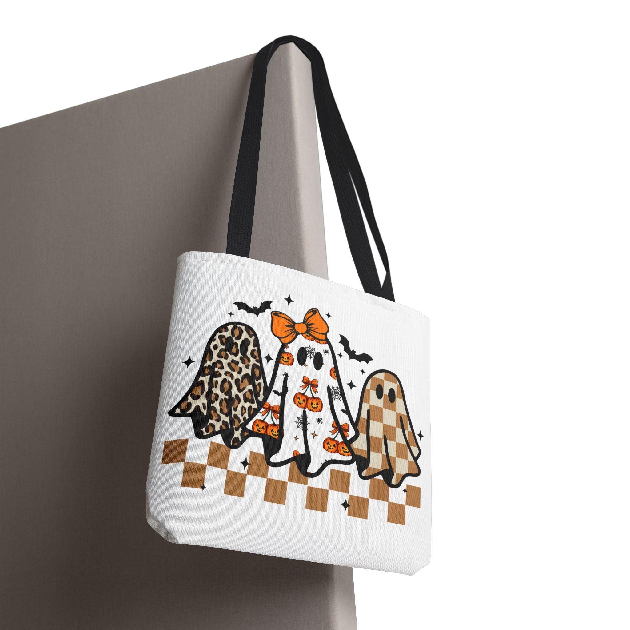 Coquette Halloween Ghost Leopard Png Cute Boo Ghost Preppy Png Halloween Png Funny Halloween Halloween Ghosts Tote Bag, Spooky Bag