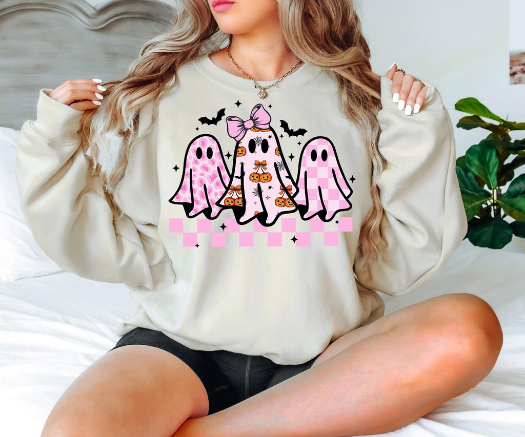 Pink Coquette Halloween Ghost Shirt Sweatshirt, Cute Leopard Print Ghost Tee, Aesthetic Spooky Season Top, Girly Fall Outfit