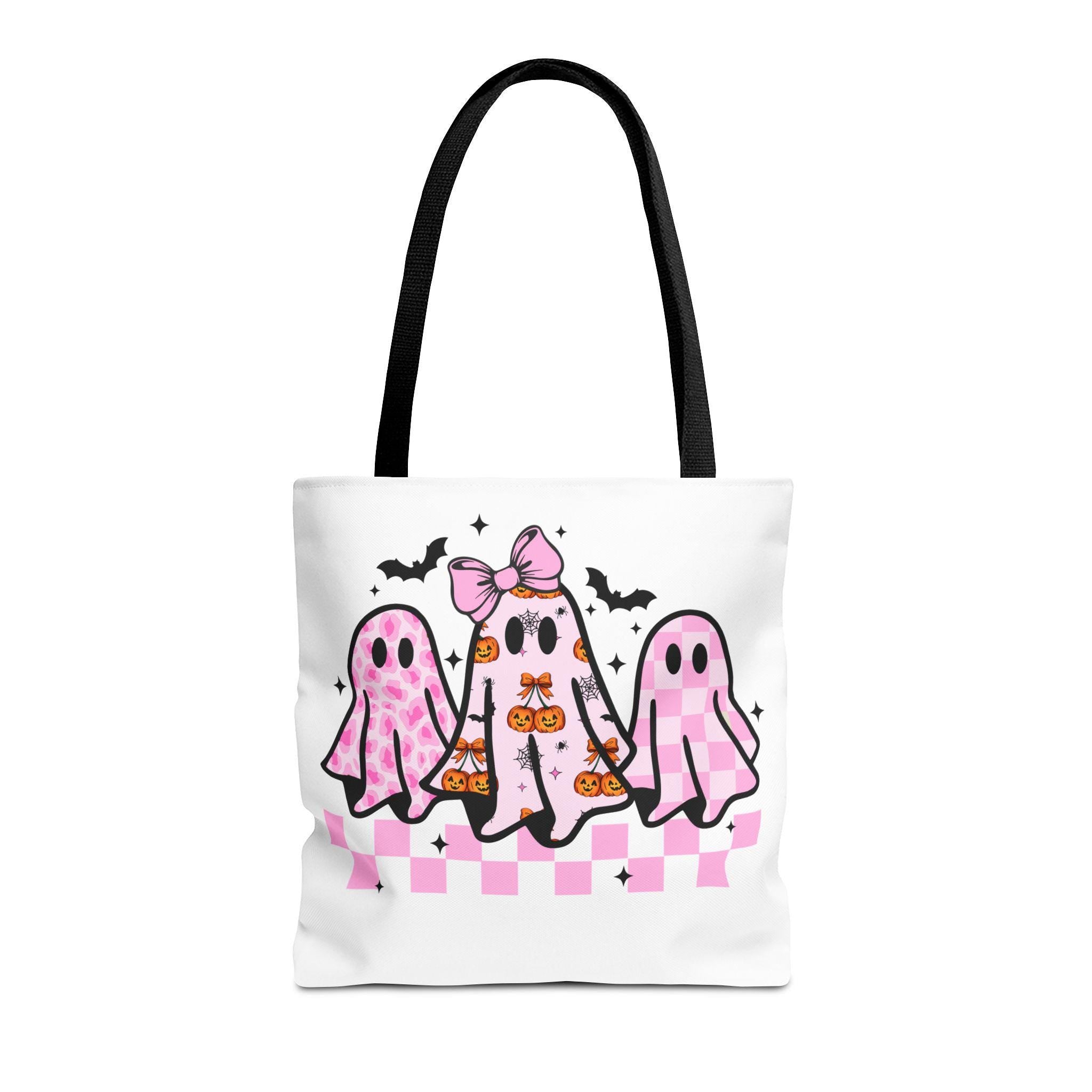 Pink Coquette Halloween Ghost Leopard Cute Boo Ghost Preppy Halloween Funny Halloween Halloween Ghosts Tote Bag, Spooky Bag
