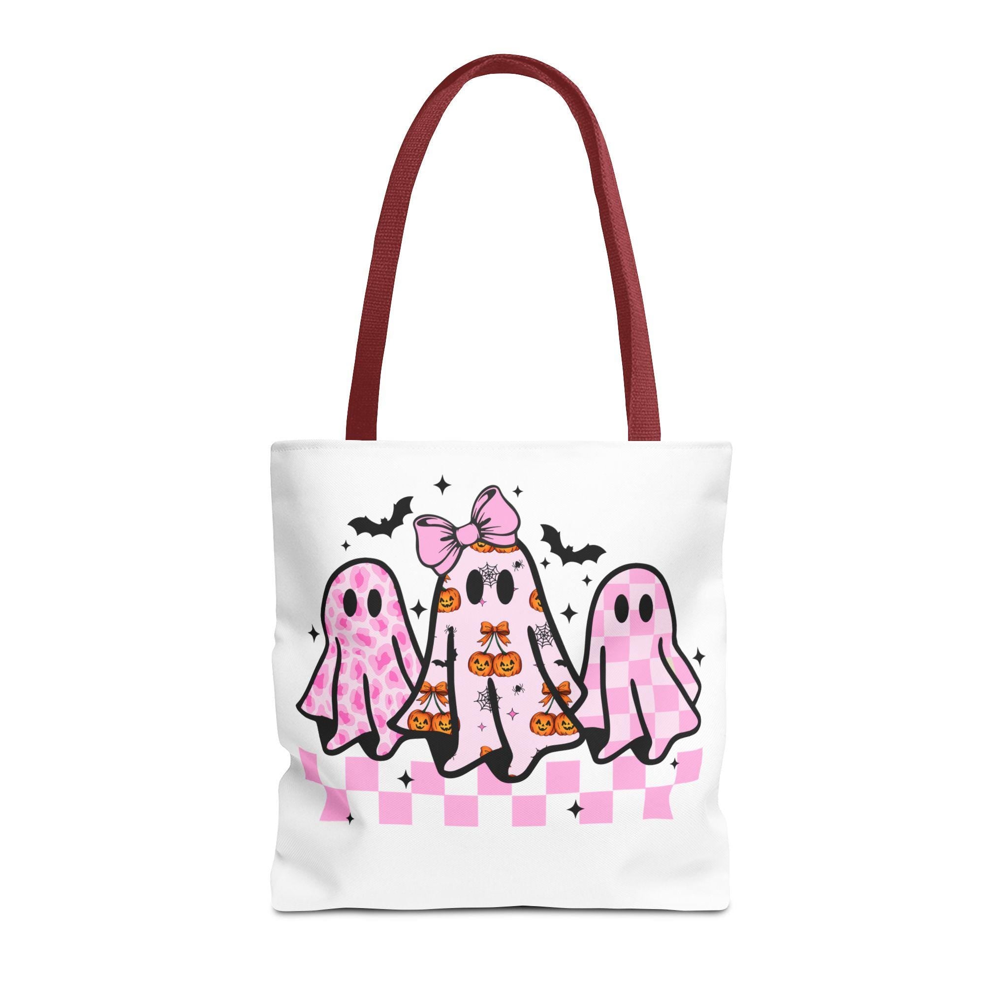 Pink Coquette Halloween Ghost Leopard Cute Boo Ghost Preppy Halloween Funny Halloween Halloween Ghosts Tote Bag, Spooky Bag