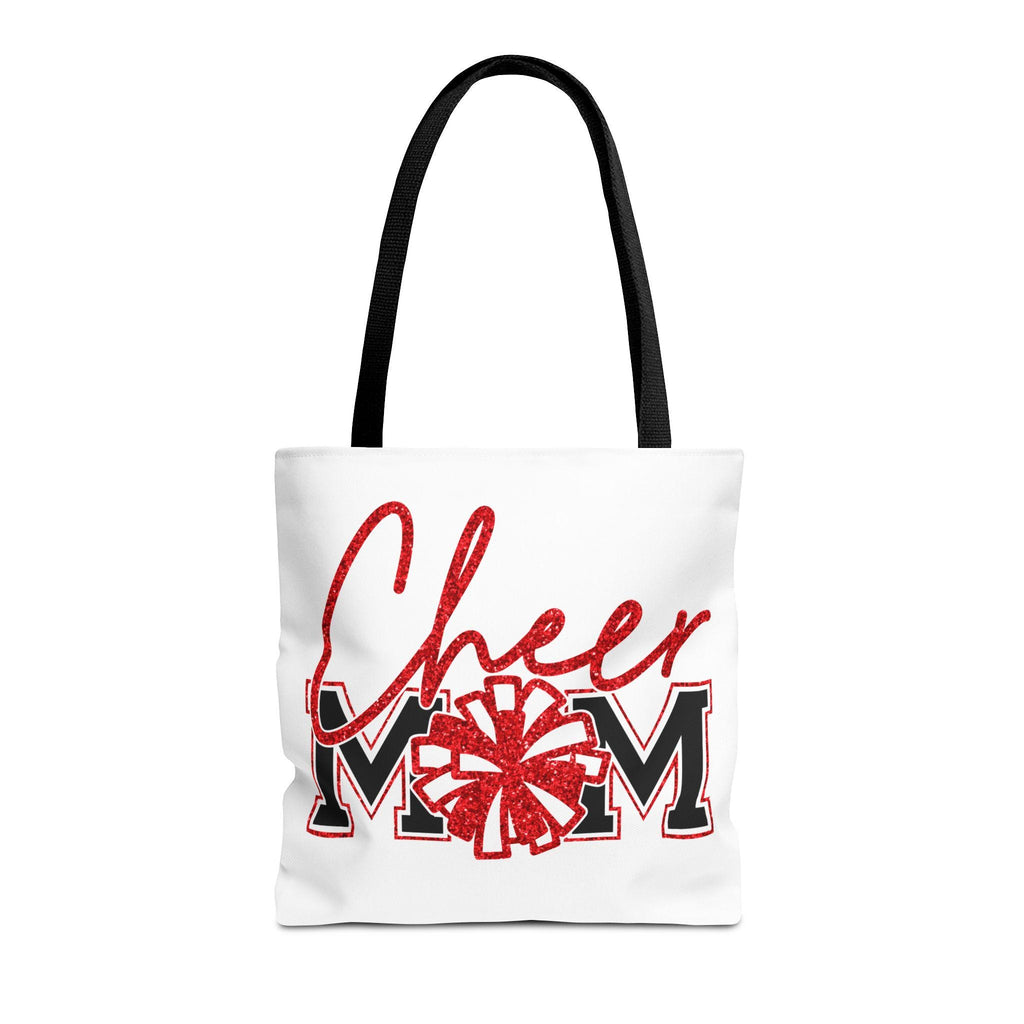 Cheer Mom Tote Bag | Sports Mom Gift | Red Glitter | Game Day Essentials | Cute Tote for Soccer Moms, AOP Design