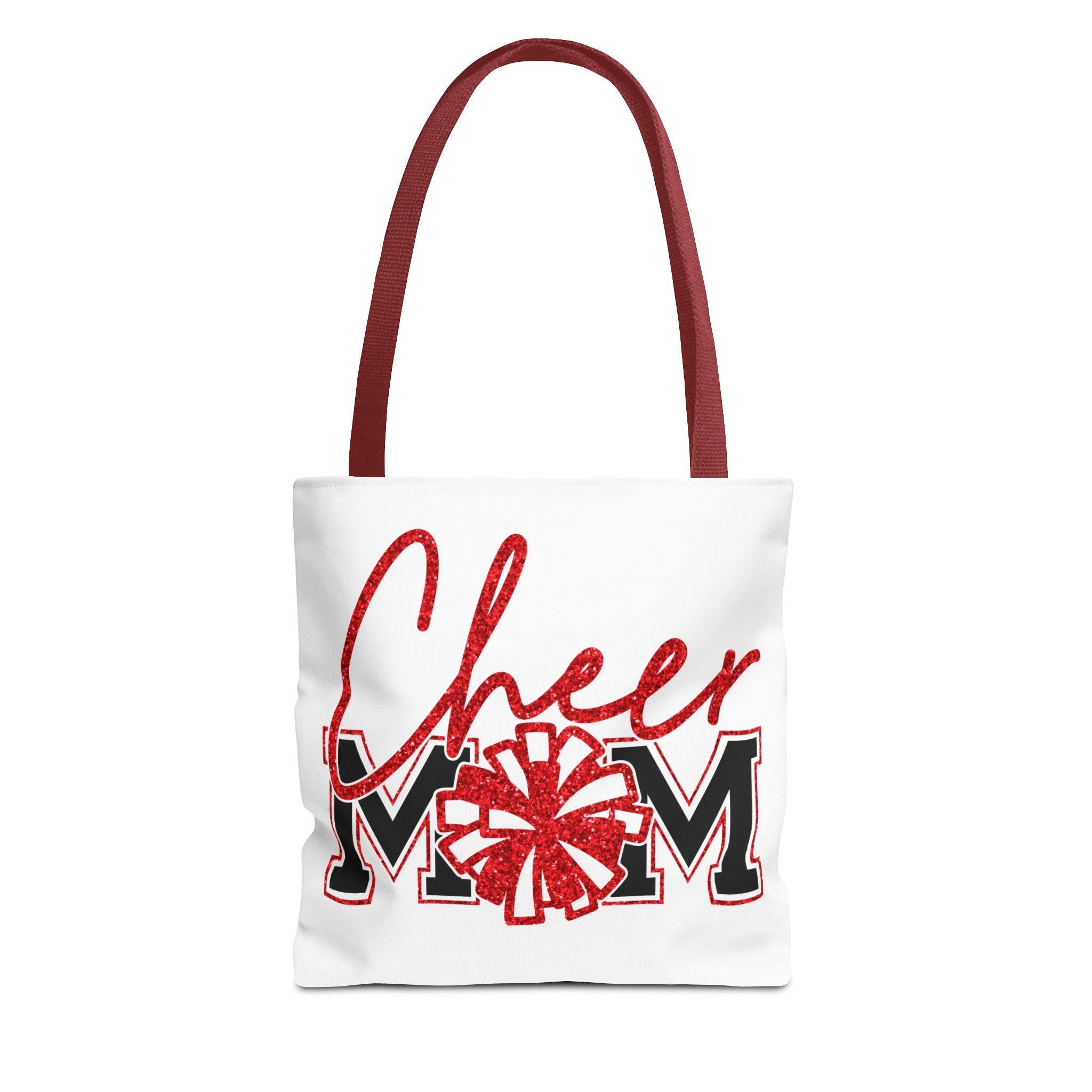 Cheer Mom Tote Bag | Sports Mom Gift | Red Glitter | Game Day Essentials | Cute Tote for Soccer Moms, AOP Design