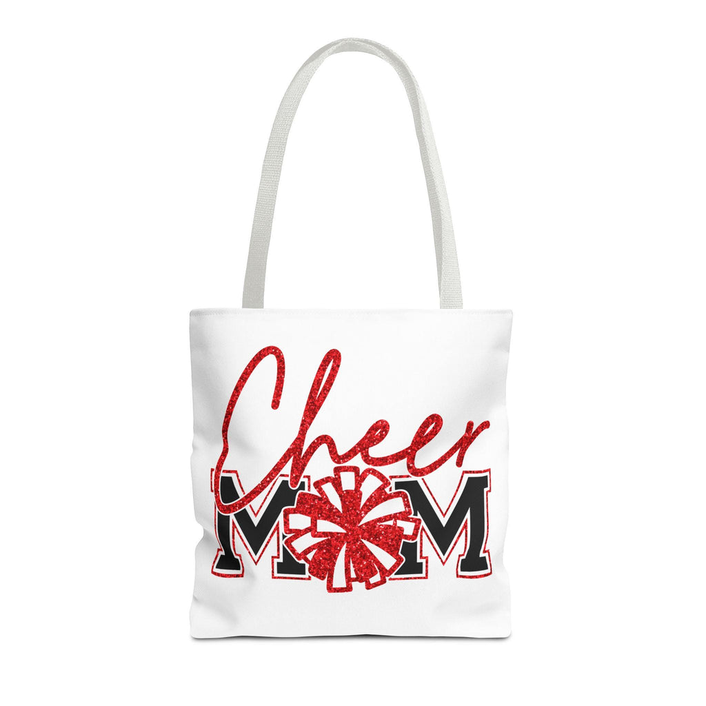 Cheer Mom Tote Bag | Sports Mom Gift | Red Glitter | Game Day Essentials | Cute Tote for Soccer Moms, AOP Design