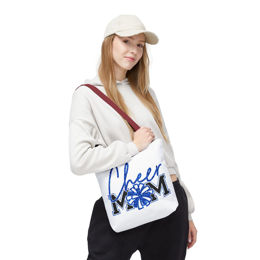 Cheer Mom Tote Bag | Sports Mom Gift | Blue Faux Glitter | Game Day Essentials | Cute Tote for Soccer Moms, AOP Design