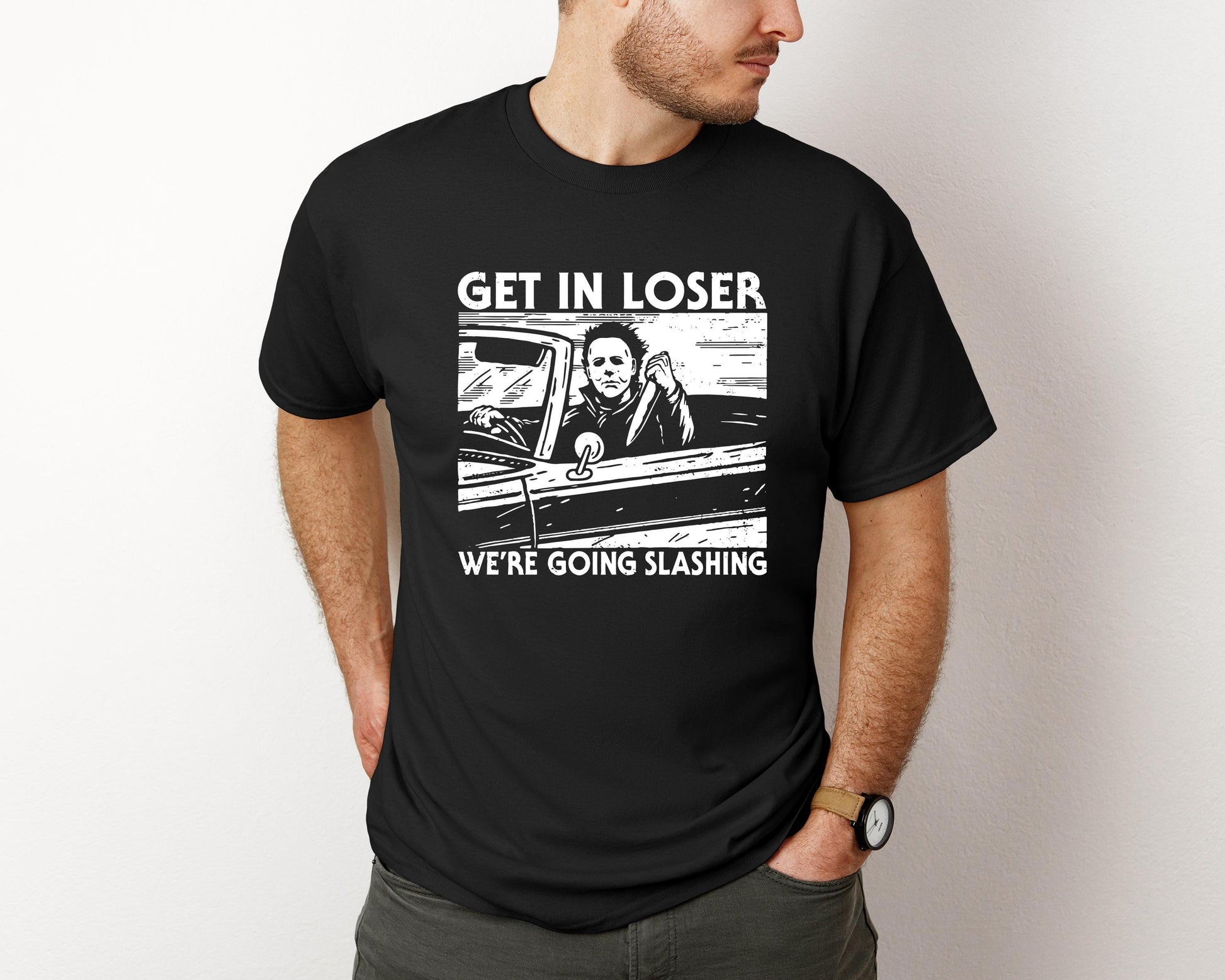 Get in Loser we're Going Slashing T-Shirt, Halloween Shirt, Slasher T-shirt, Holiday T-Shirt, Halloween Unisex Heavy Cotton Tee Whimsical