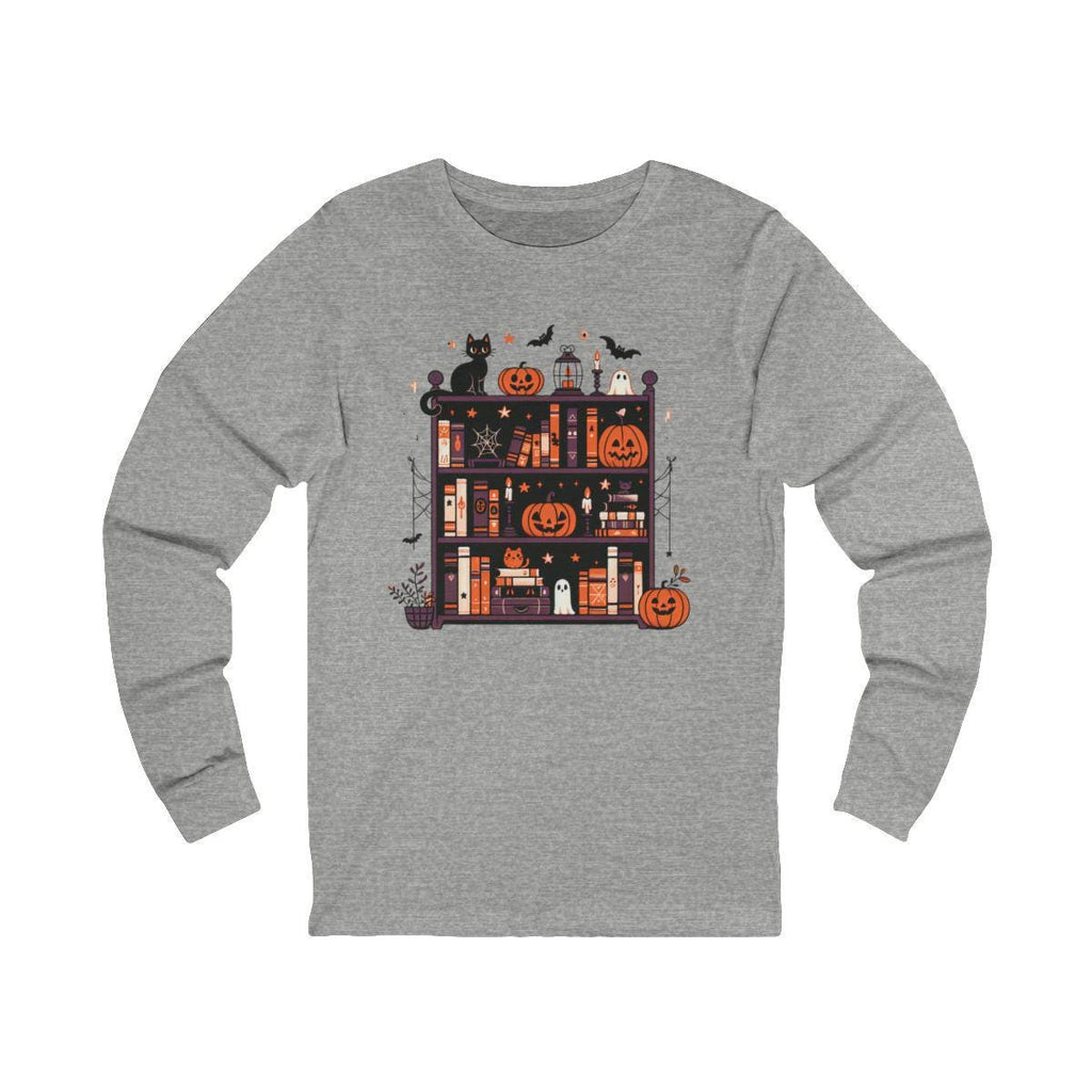 Halloween Bookshelf Tee, Spooky Vintage Graphic Shirt, Cute Witchy T-shirt, Minimalist Halloween Top, Unisex Jersey Short Sleeve Tee, Creepy