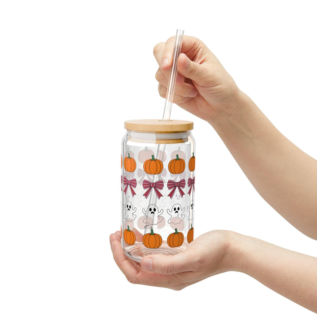Pumpkin Ghost Sipper Glass, 16oz, Halloween Drinkware, Ghoul-Themed Party Cup, Fall Decor, Eco-Friendly Straw, Cute Kitchen Gift