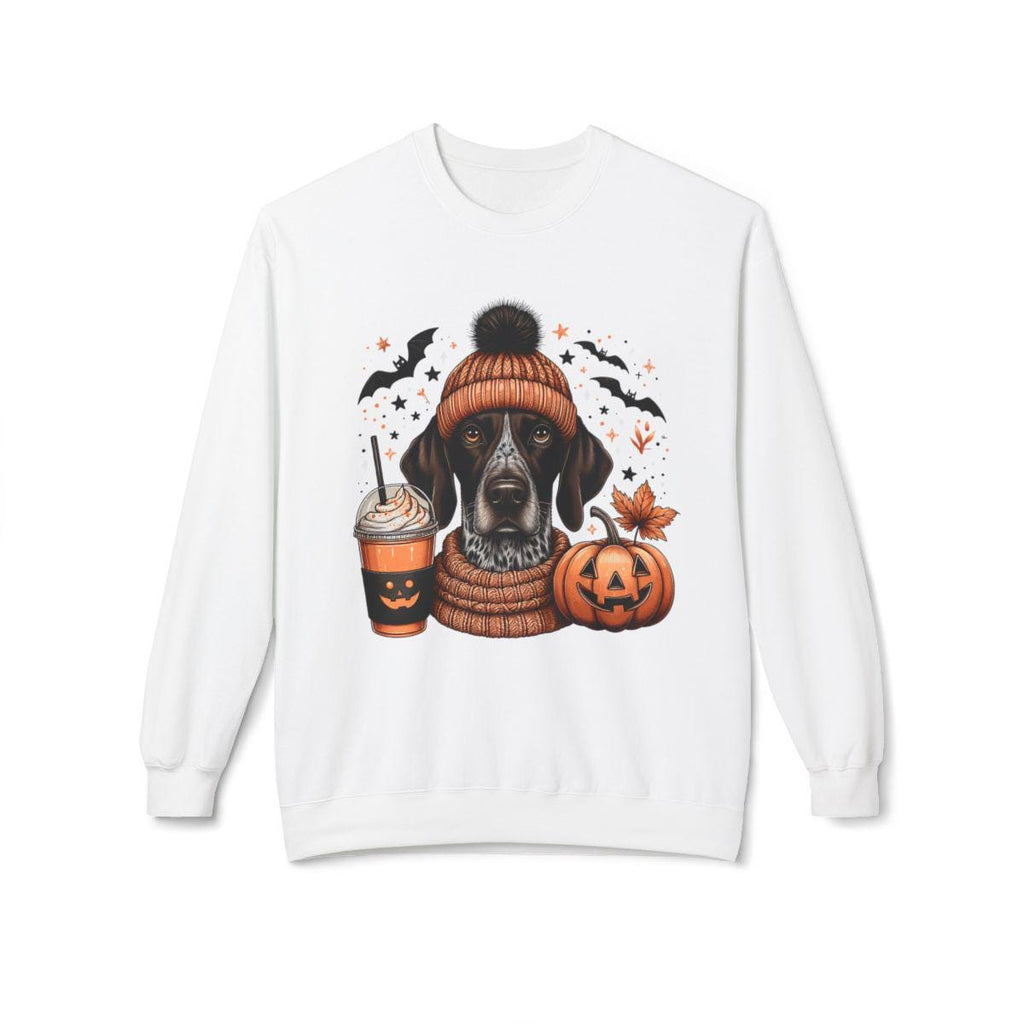 German Shorthaired Pointer Dog GSP Halloween Tee, Cute Dog in Beanie with Pumpkin Spice Drink, Unisex Jersey Shirt, Halloween T-Shirt