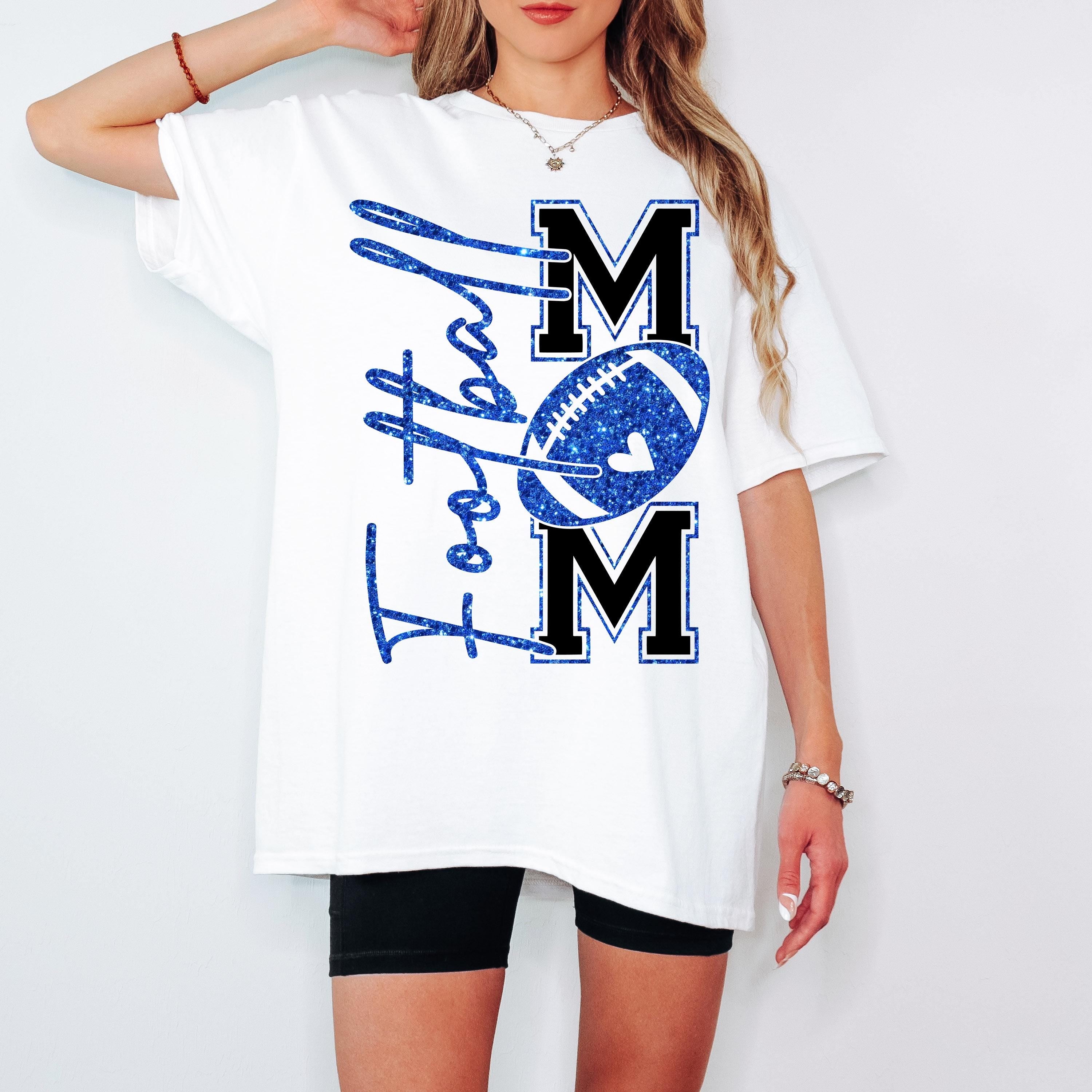 Football Mom T-Shirt, Blue Faux Glitter Football Mom Shirt, Football Mom Shirt, Football Shirt, Football Mama Shirt, Football, Game Day
