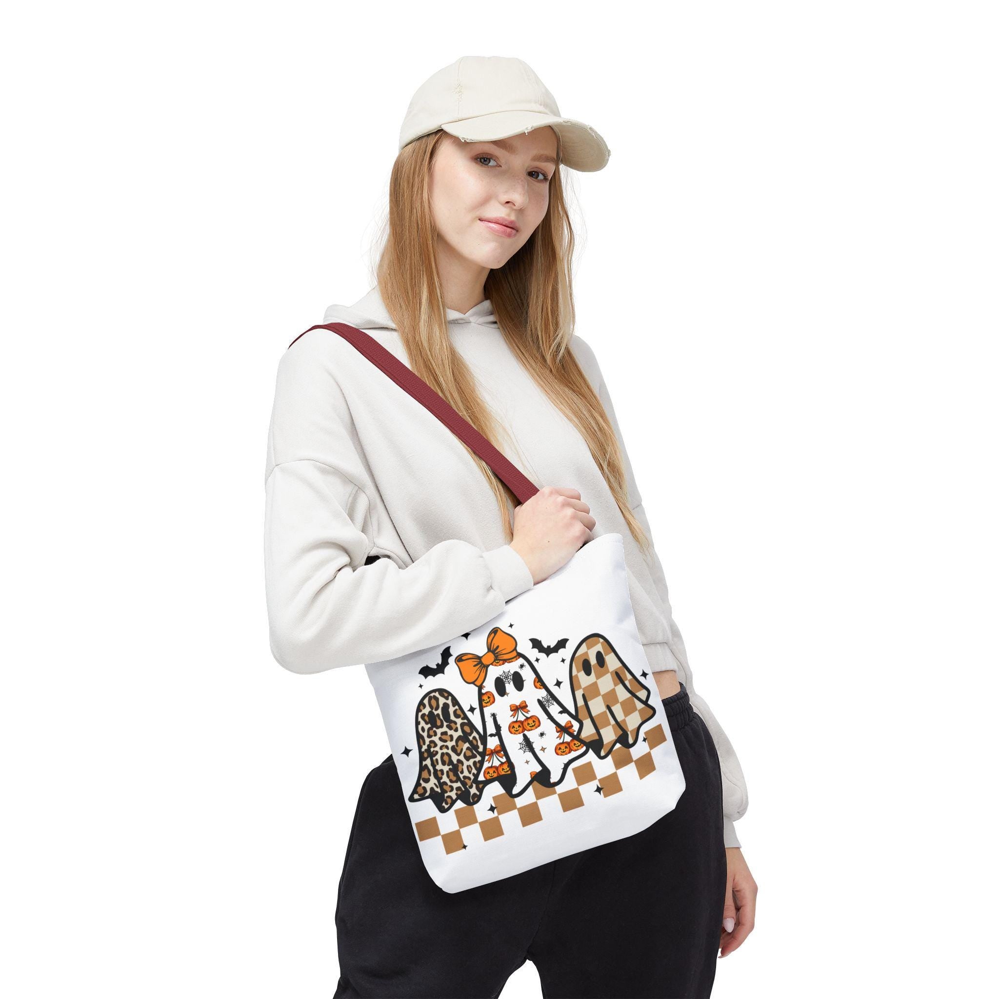 Coquette Halloween Ghost Leopard Png Cute Boo Ghost Preppy Png Halloween Png Funny Halloween Halloween Ghosts Tote Bag, Spooky Bag
