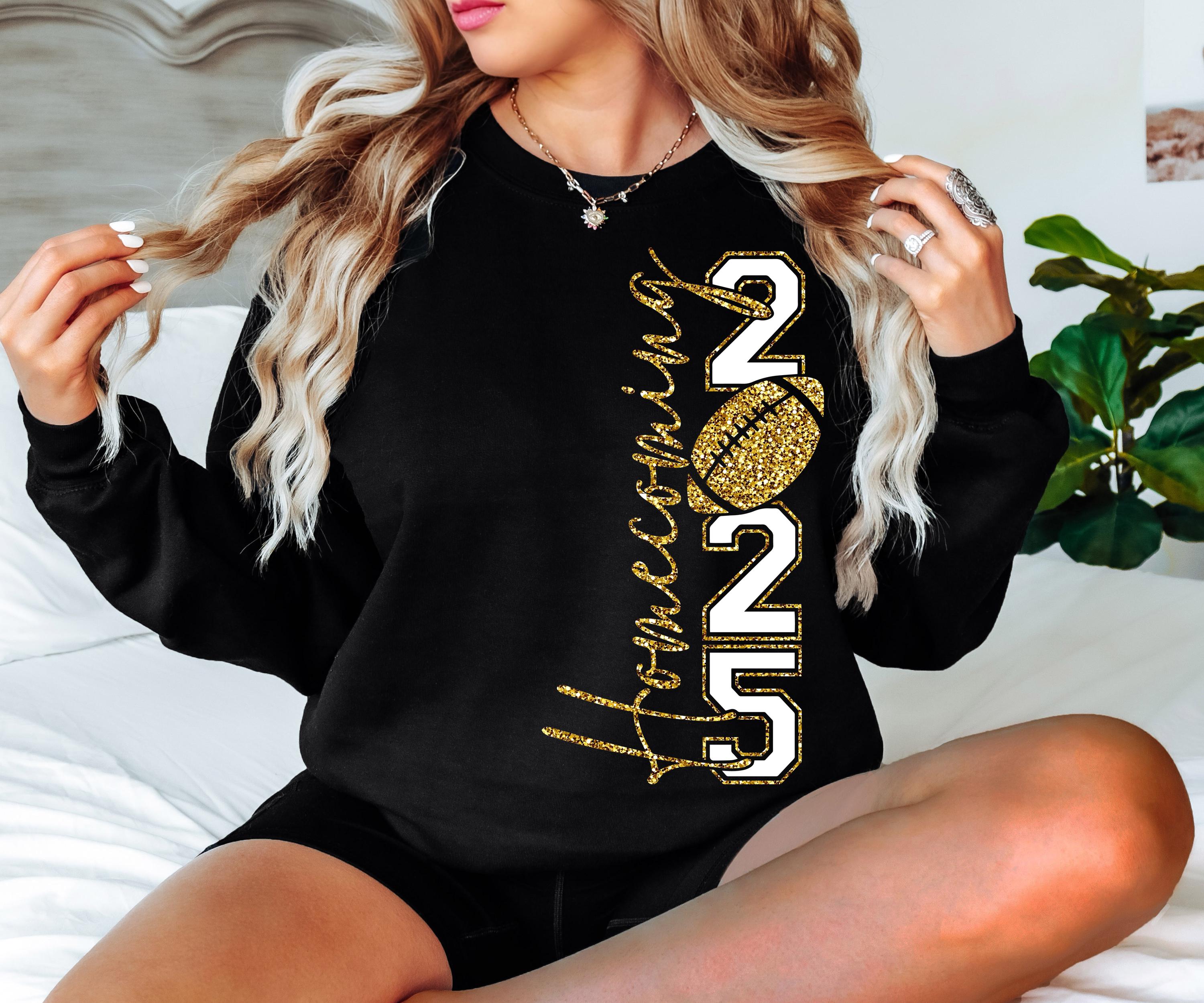 Homecoming 2025 Unisex Tee, High School Football Fan Shirt, Hoco Faux Gold Glitter Top, Homecoming Tee Men Women, Team Spirit Apparel