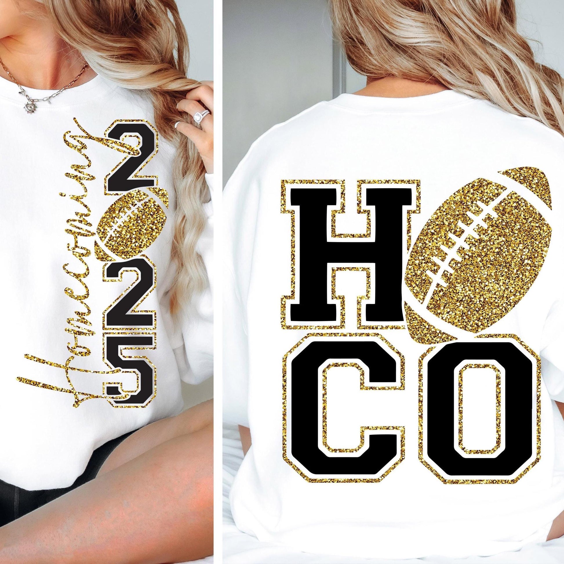Homecoming 2025 Unisex Tee, High School Football Fan Shirt, Hoco Faux Gold Glitter Top, Homecoming Tee Men Women, Team Spirit Apparel