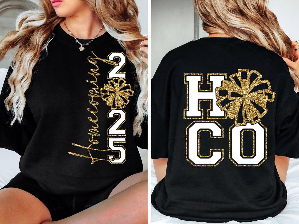 Homecoming 2025 Unisex Tee, High School Cheer Shirt, Hoco Faux Gold Glitter Top, Homecoming Tee Men Women, Team Spirit Apparel