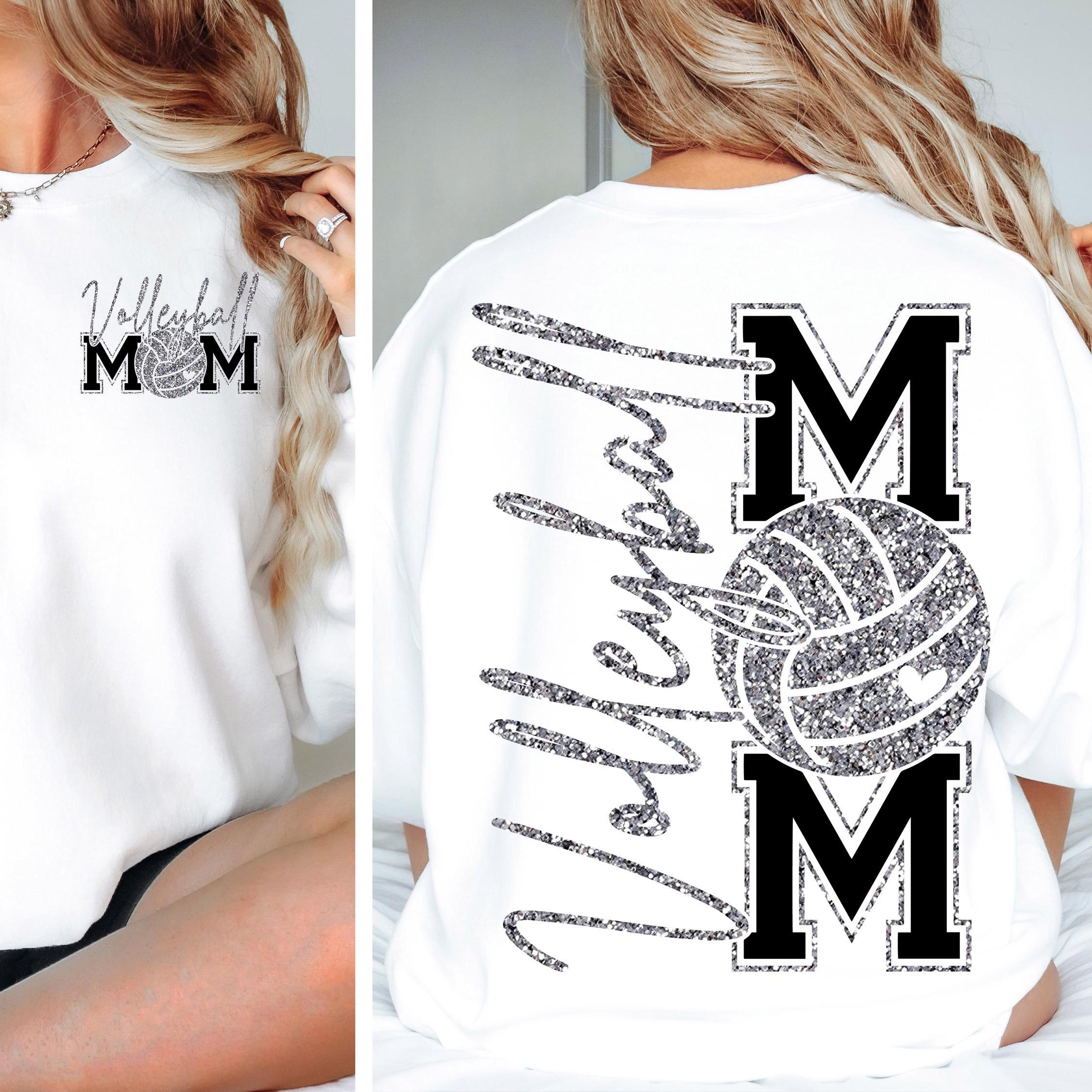 Silver Faux Glitter Volleyball Mom Shirt, Volleyball Mom Tee, Glitter Mom Shirt, Sports Mom Shirt, Mom Life Shirt