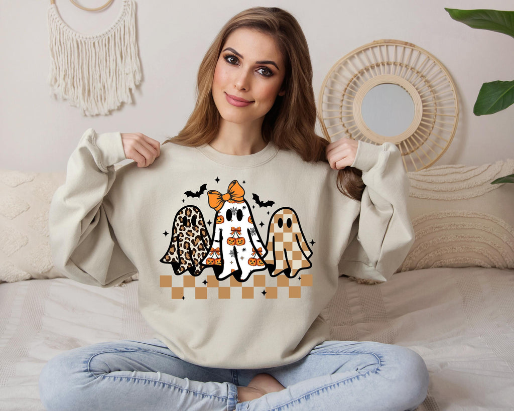 Coquette Halloween Ghost Leopard Shirt Cute Boo Ghost Preppy Tee, Halloween Sweatshirt