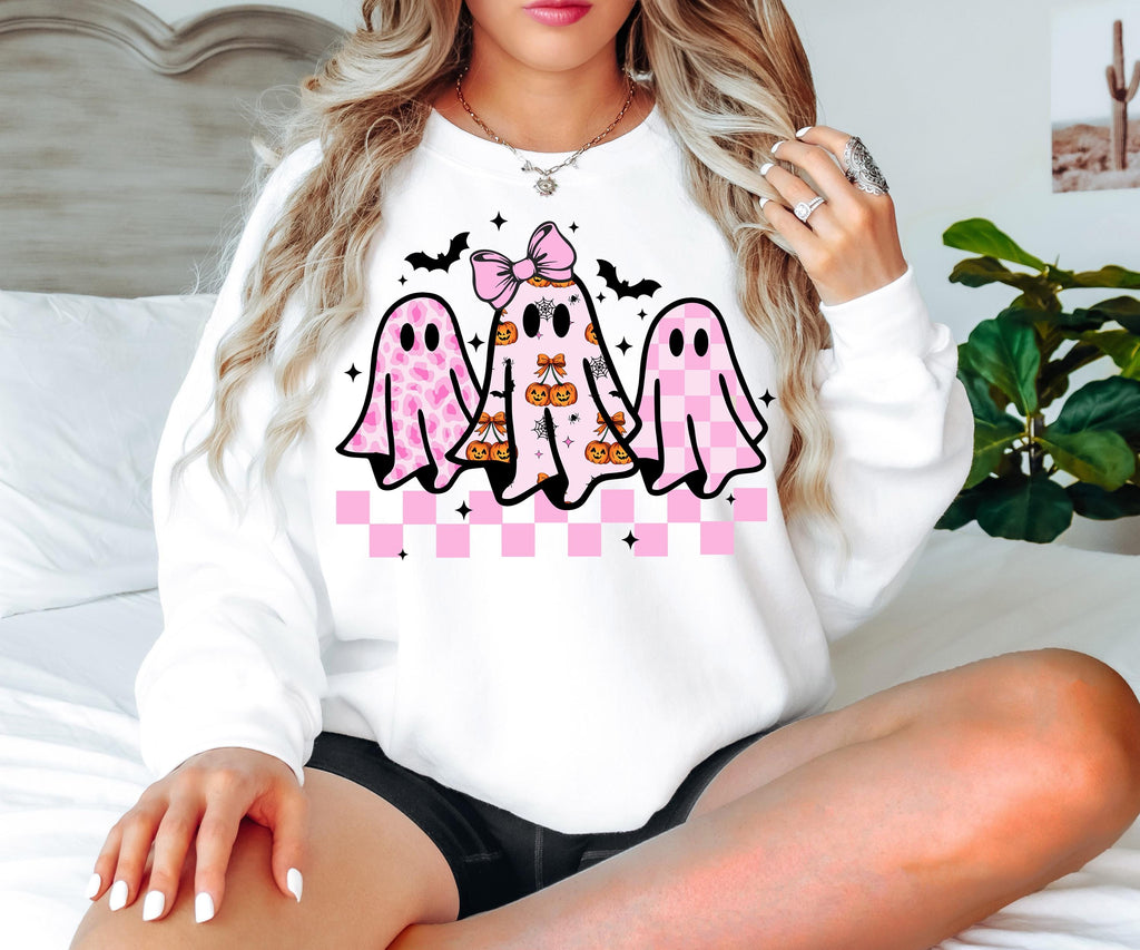 Pink Coquette Halloween Ghost Shirt Sweatshirt, Cute Leopard Print Ghost Tee, Aesthetic Spooky Season Top, Girly Fall Outfit