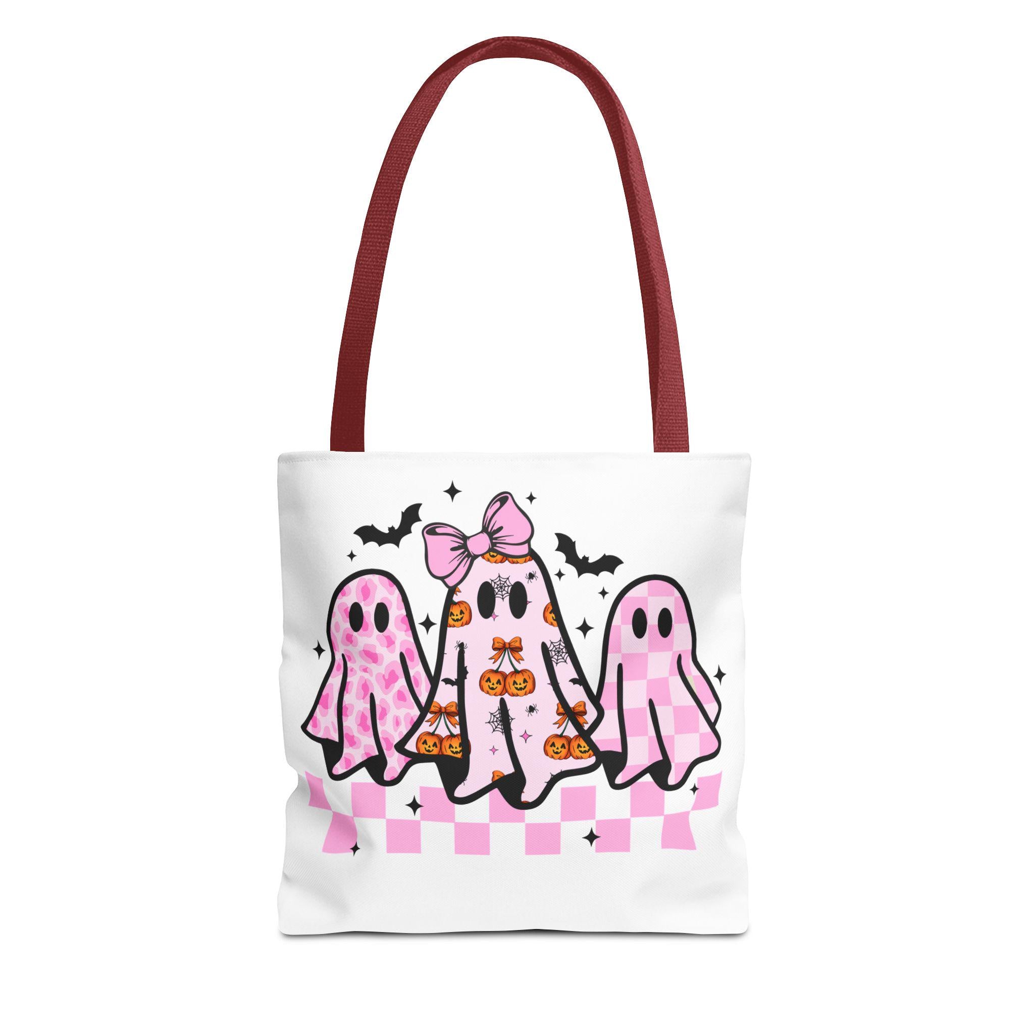 Pink Coquette Halloween Ghost Leopard Cute Boo Ghost Preppy Halloween Funny Halloween Halloween Ghosts Tote Bag, Spooky Bag