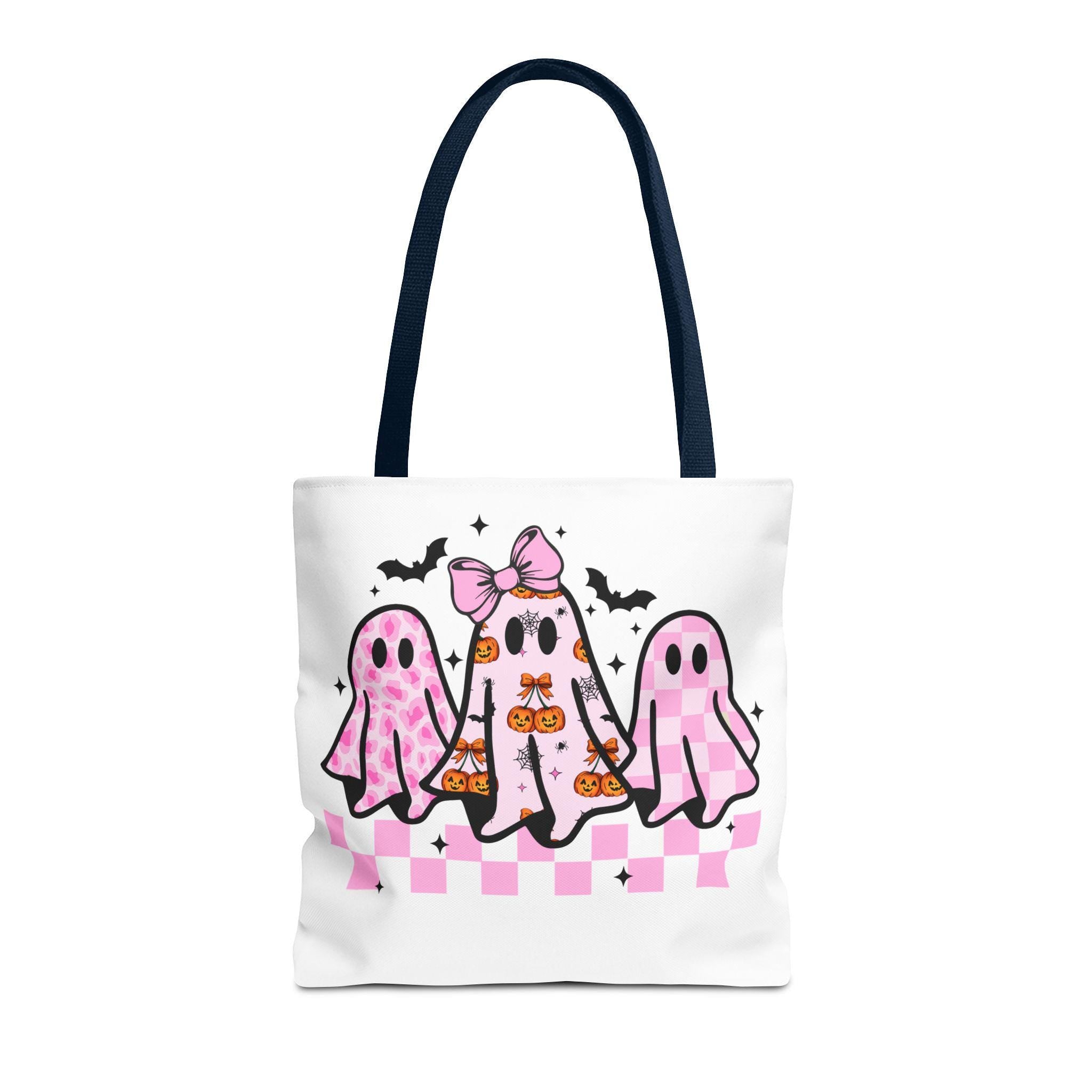Pink Coquette Halloween Ghost Leopard Cute Boo Ghost Preppy Halloween Funny Halloween Halloween Ghosts Tote Bag, Spooky Bag