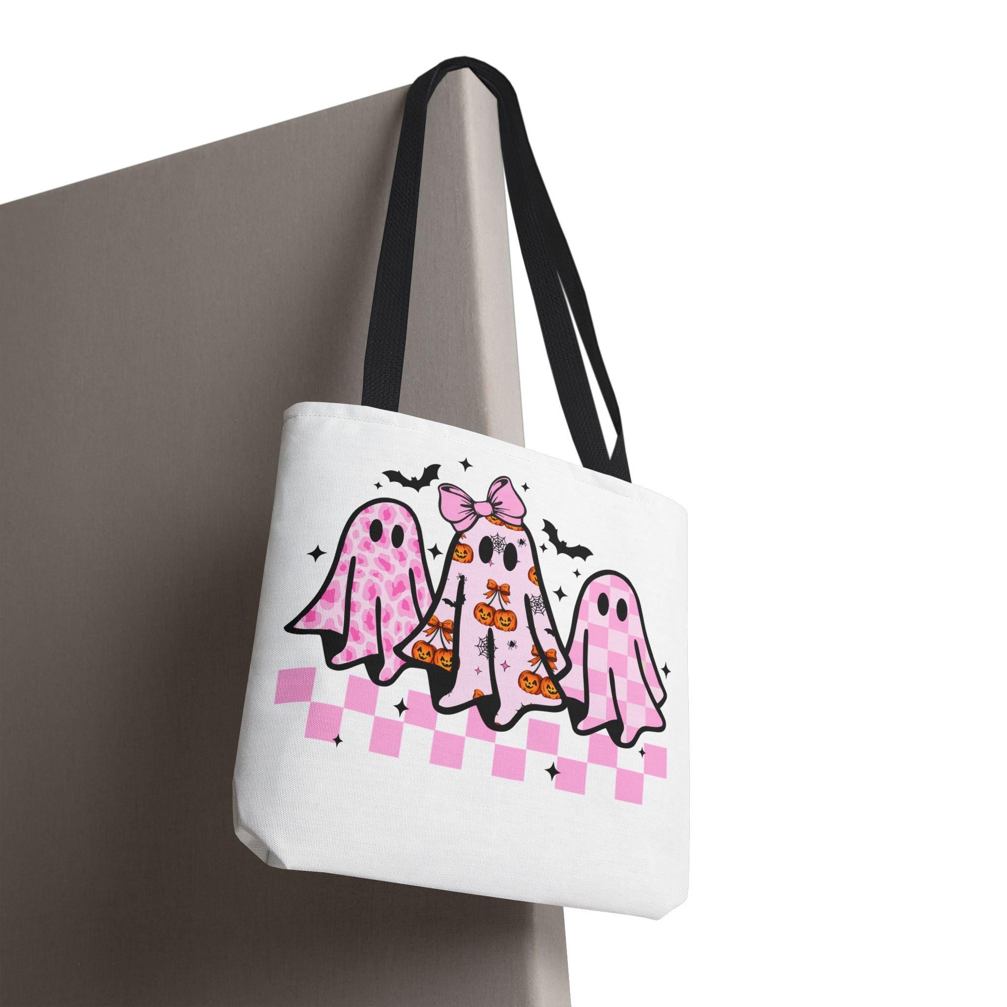 Pink Coquette Halloween Ghost Leopard Cute Boo Ghost Preppy Halloween Funny Halloween Halloween Ghosts Tote Bag, Spooky Bag