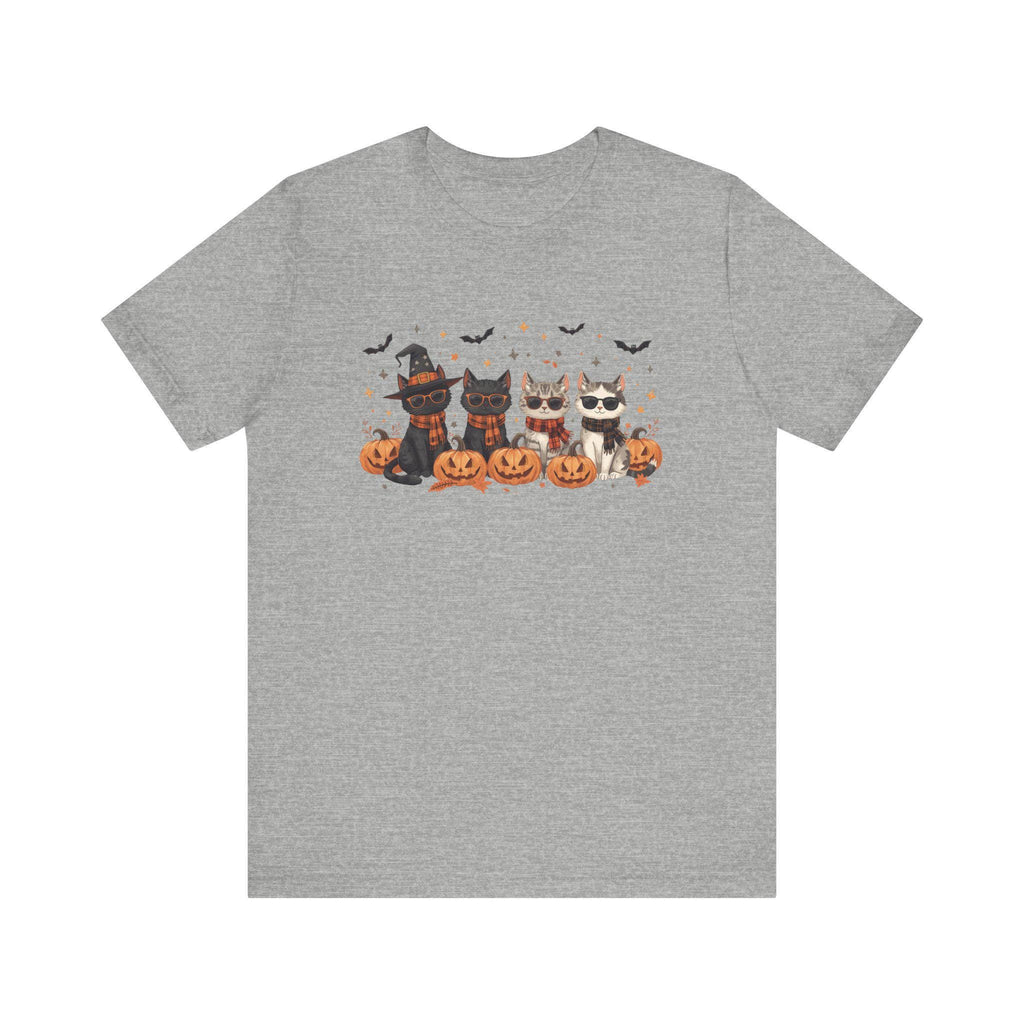 Halloween Cats Tee, Witch Hat Kitties Shirt, Festive Felines Top, Spooky Cat T-Shirt, Autumn Kitten Apparel, Trick or Treat Clothes, Cute
