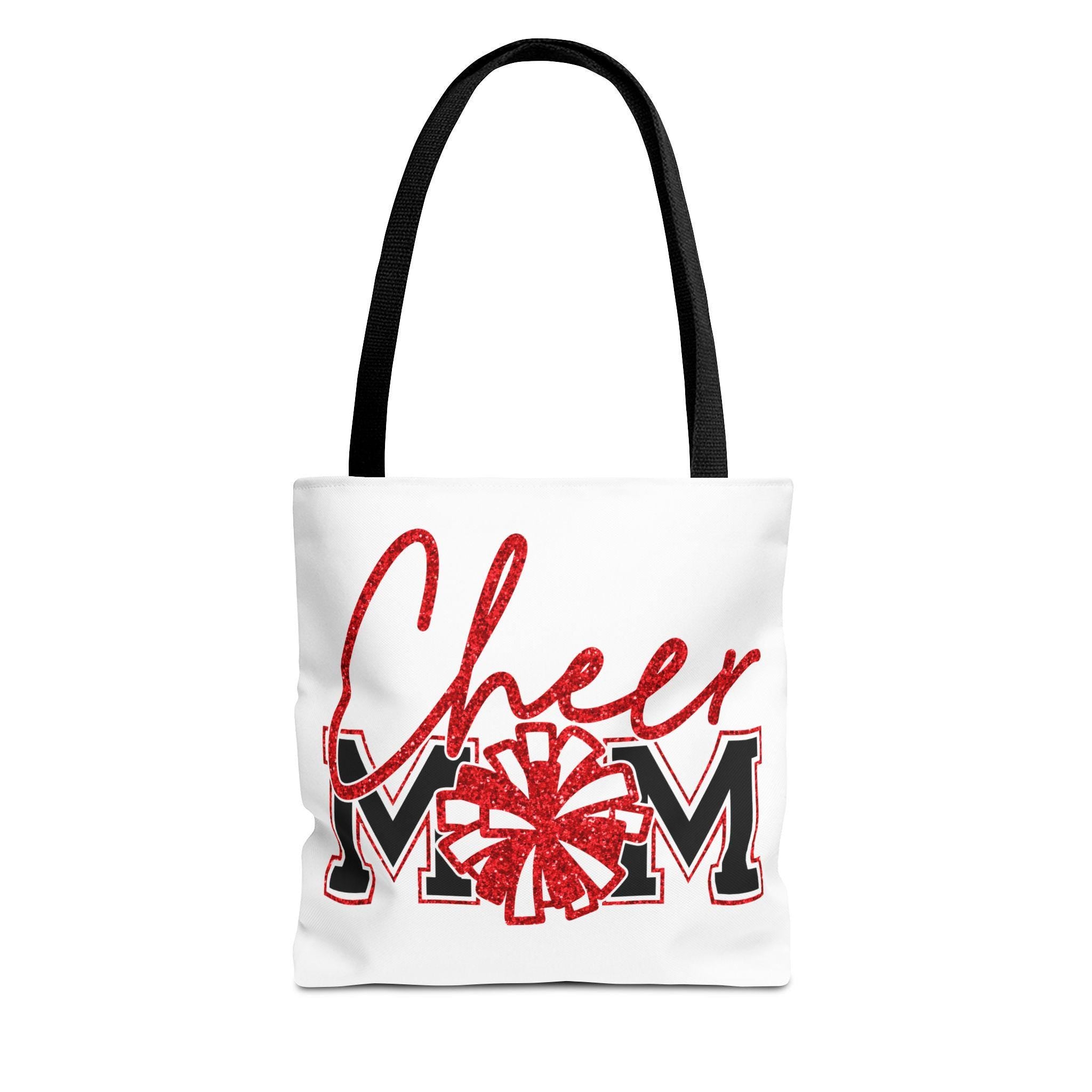 Cheer Mom Tote Bag | Sports Mom Gift | Red Glitter | Game Day Essentials | Cute Tote for Soccer Moms, AOP Design