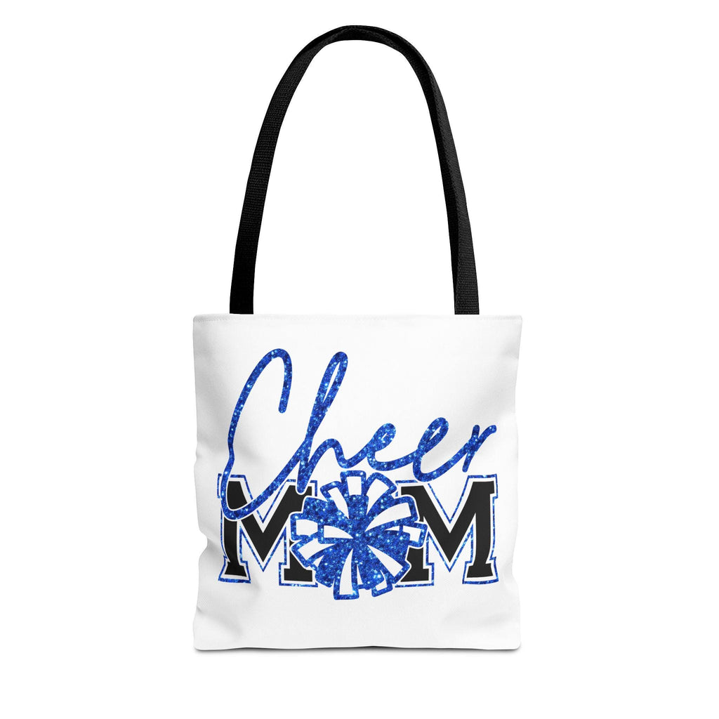 Cheer Mom Tote Bag | Sports Mom Gift | Blue Faux Glitter | Game Day Essentials | Cute Tote for Soccer Moms, AOP Design