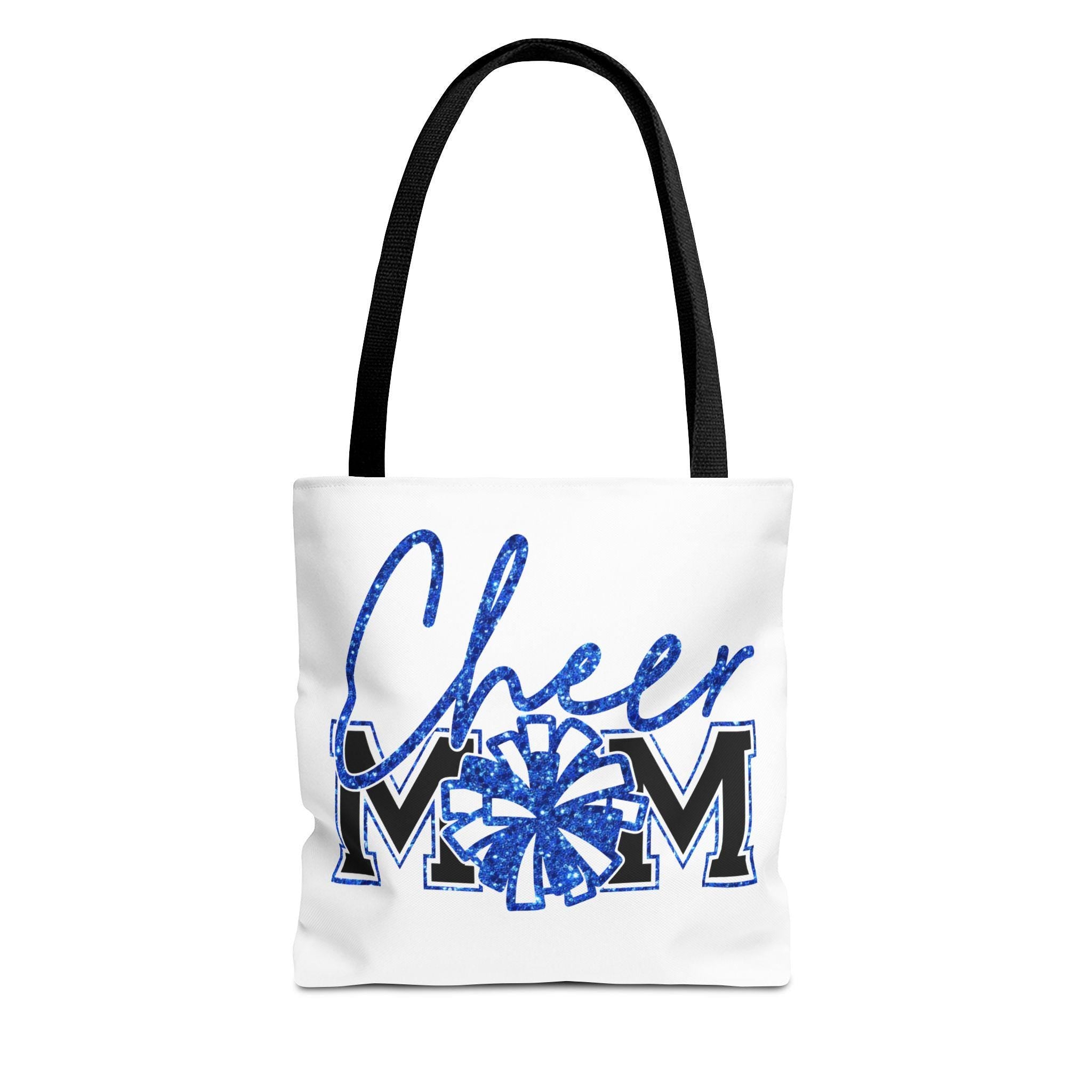 Cheer Mom Tote Bag | Sports Mom Gift | Blue Faux Glitter | Game Day Essentials | Cute Tote for Soccer Moms, AOP Design