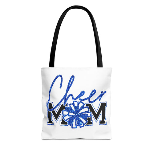 Cheer Mom Tote Bag | Sports Mom Gift | Blue Faux Glitter | Game Day Essentials | Cute Tote for Soccer Moms, AOP Design