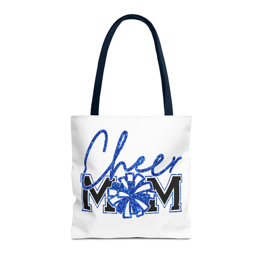 Cheer Mom Tote Bag | Sports Mom Gift | Blue Faux Glitter | Game Day Essentials | Cute Tote for Soccer Moms, AOP Design