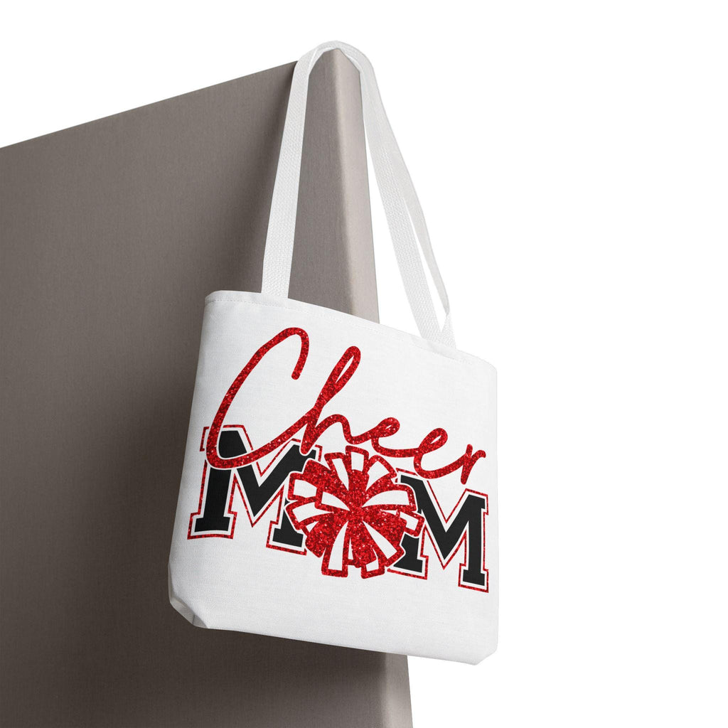 Cheer Mom Tote Bag | Sports Mom Gift | Red Glitter | Game Day Essentials | Cute Tote for Soccer Moms, AOP Design