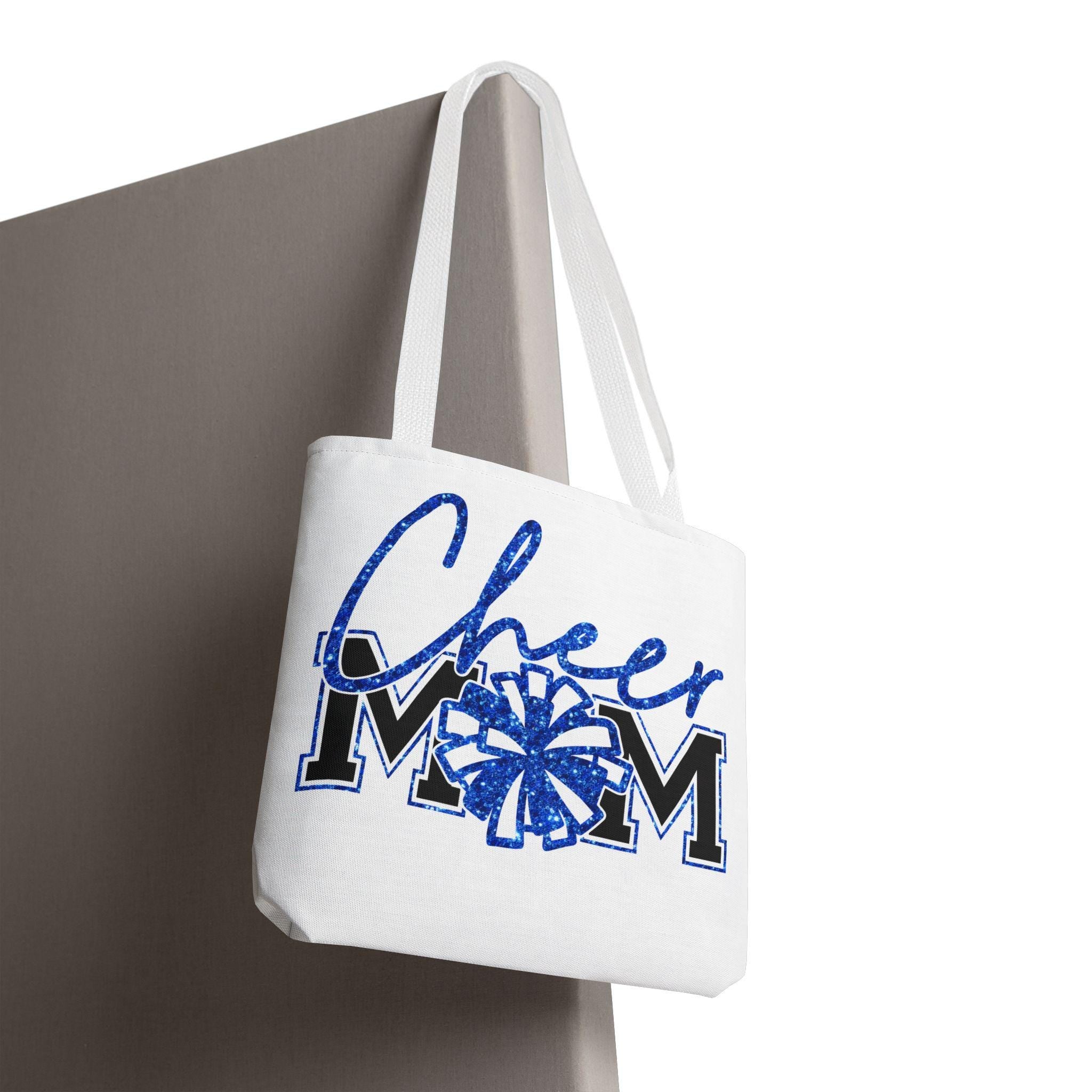 Cheer Mom Tote Bag | Sports Mom Gift | Blue Faux Glitter | Game Day Essentials | Cute Tote for Soccer Moms, AOP Design