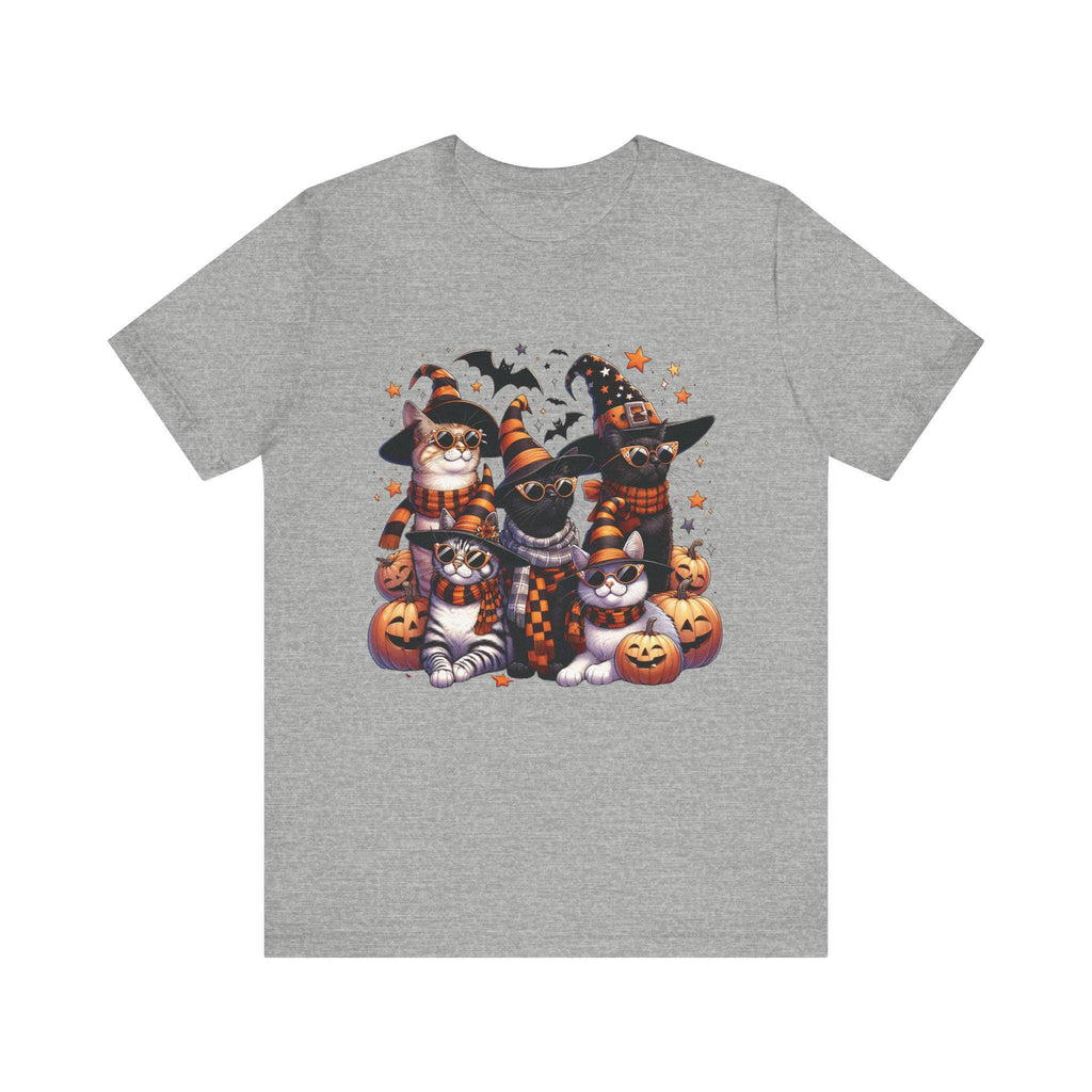 Halloween Cats Tee, Witch Hat Kitties Shirt, Festive Felines Top, Spooky Cat T-Shirt, Autumn Kitten Apparel, Trick or Treat Clothes, Cute