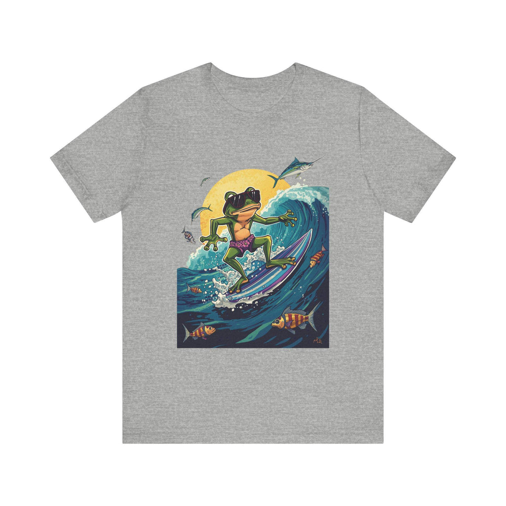 Frog Surfing Tee, Cool Frog Riding Manta Ray Wave Shirt, Fun Cartoon Animal Top, Unisex Beach Graphic T-Shirt, Ocean Lover Gift, Surfing