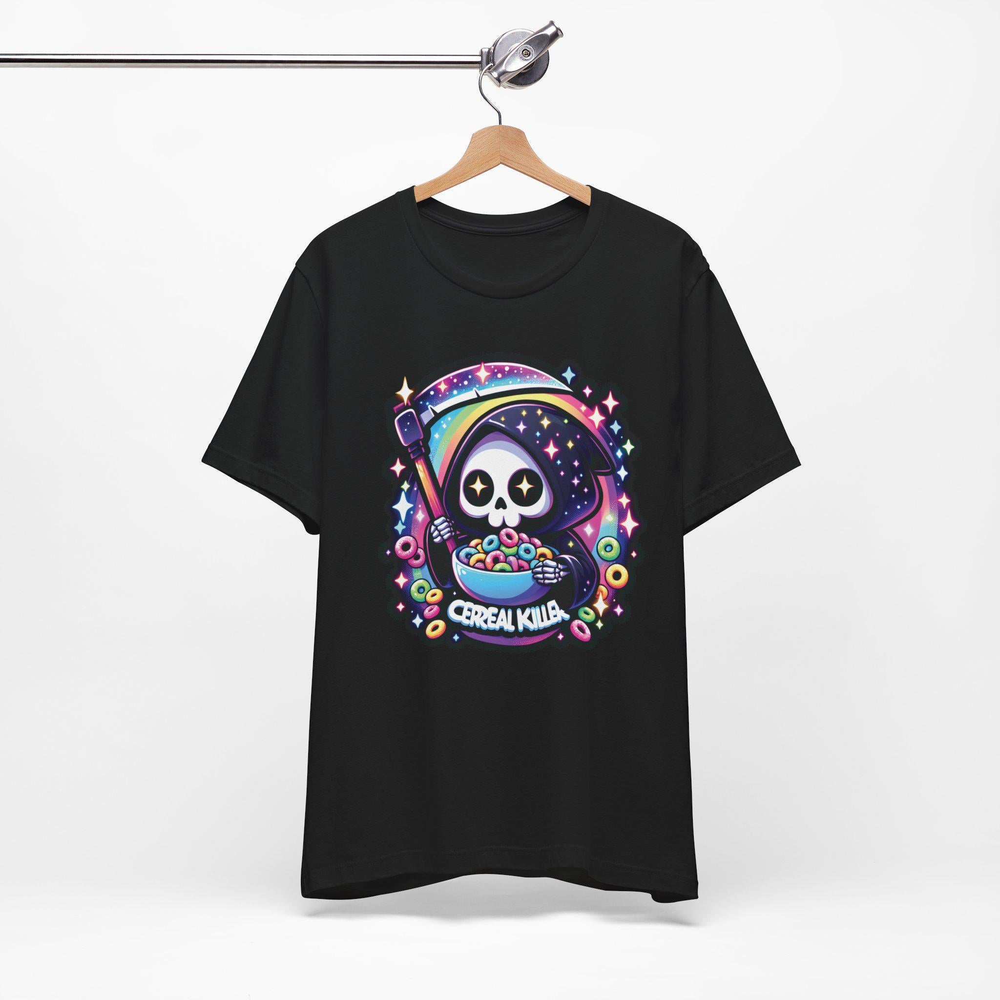 Kawaii Grim Reaper Cereal Killer Tee, Cute Cartoon Shirt, Skeleton Scythe Hoodie Top, Galaxy Stars, Rainbow Scythe T-shirt, Pastel Goth