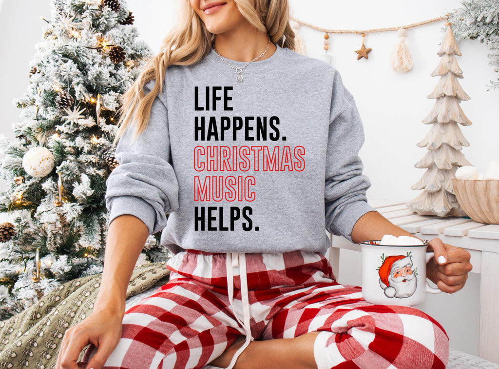 Life Happens Christmas Music Helps Lover Tee, Unisex Christmas Shirt, Holiday Apparel, Life Happens Christmas Music Helps Shirt