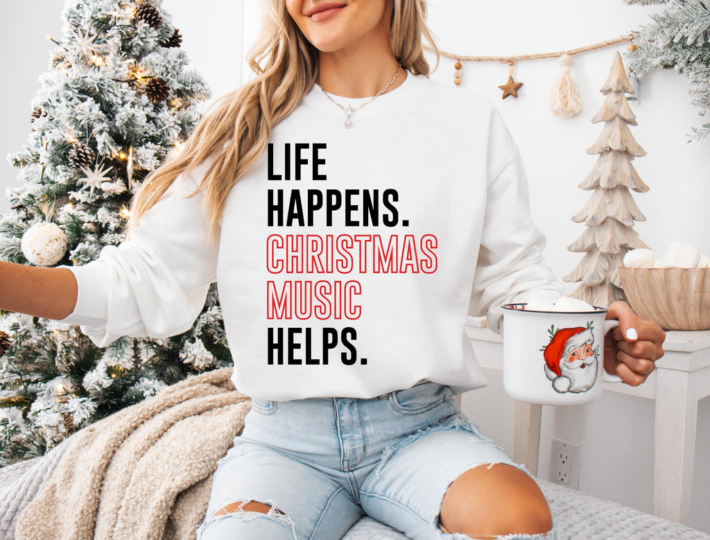 Life Happens Christmas Music Helps Lover Tee, Unisex Christmas Shirt, Holiday Apparel, Life Happens Christmas Music Helps Shirt