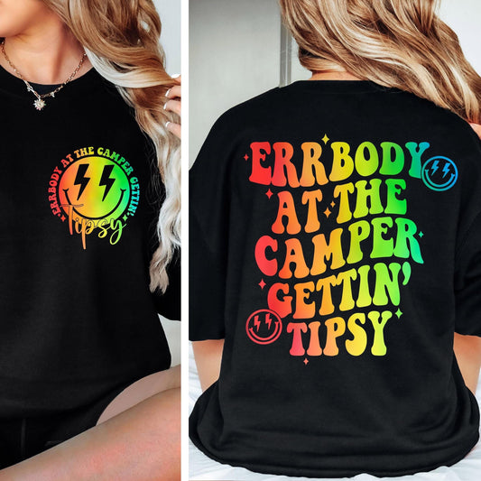 Errbody at the Camper Gettin' Tipsy Summer, Retro Summer Hello Summer Lake Retro Summer Designs Unisex Heavy Cotton Tee with Whimsical