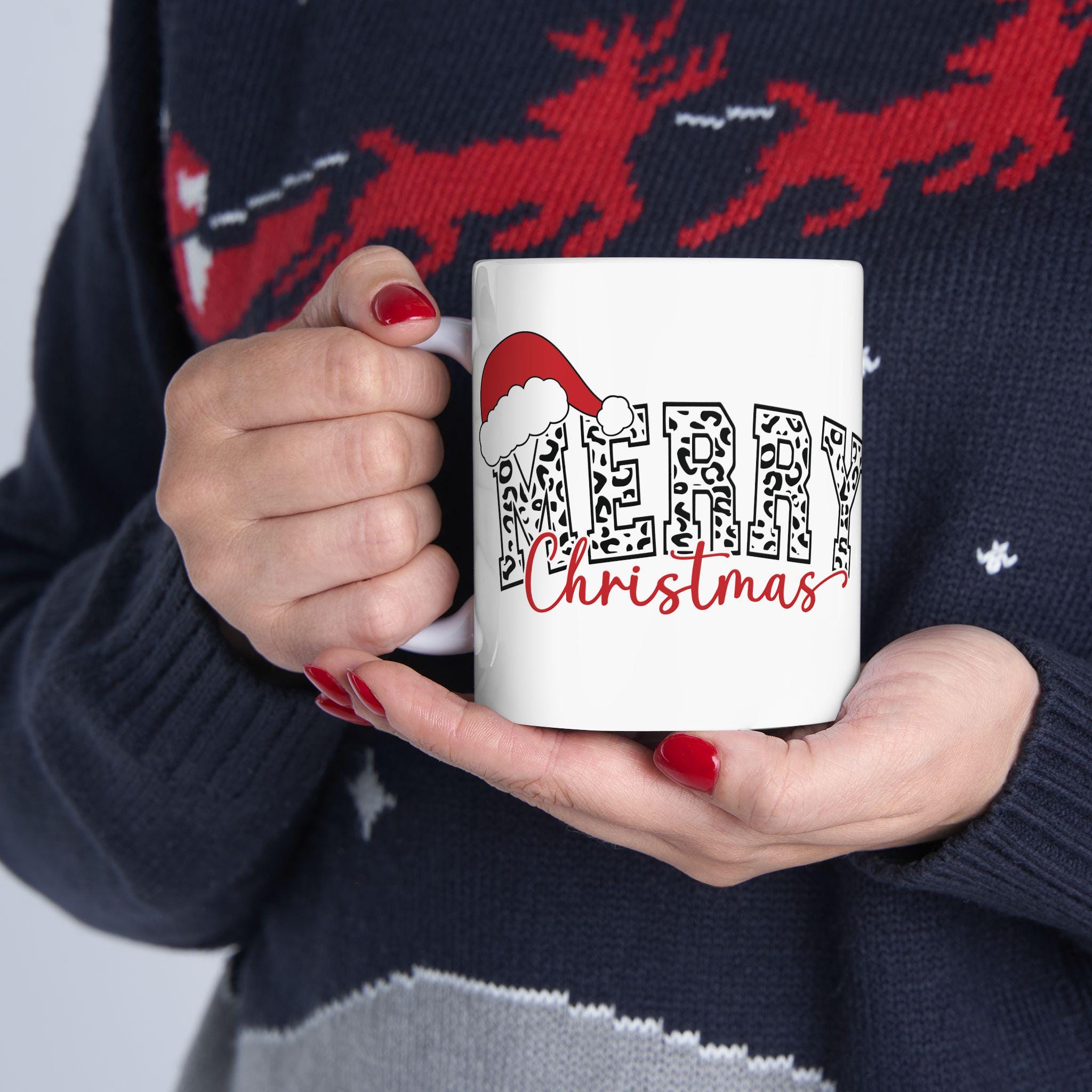 Merry Christmas Mug - Christmas mug, Holiday Coffee Cup, Christmas Gift Ideas, Leopard Print Merry Christmas Mug, Teacher Gift Gift for Mom