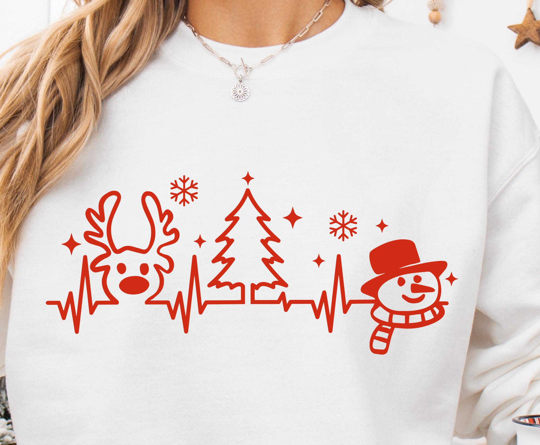 Christmas Heartbeat Shirt, Christmas Shirt, Christmas Tree Shirt, Snowman Reindeer
