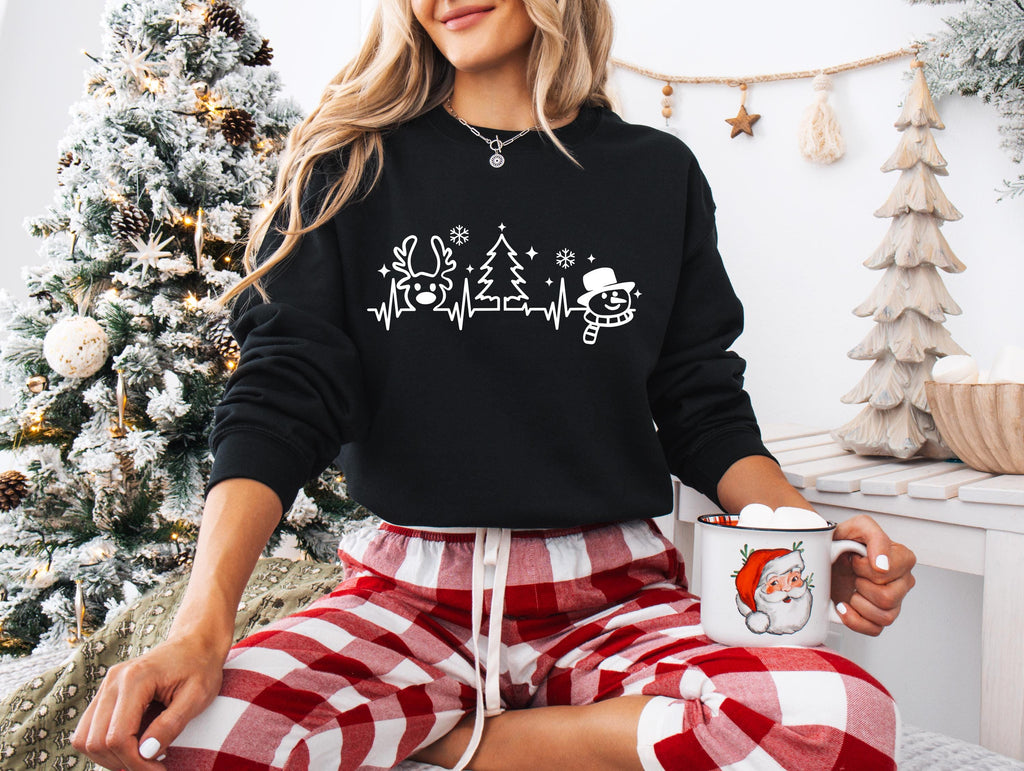 Christmas Heartbeat Shirt, Christmas Shirt, Christmas Tree Shirt, Snowman Reindeer