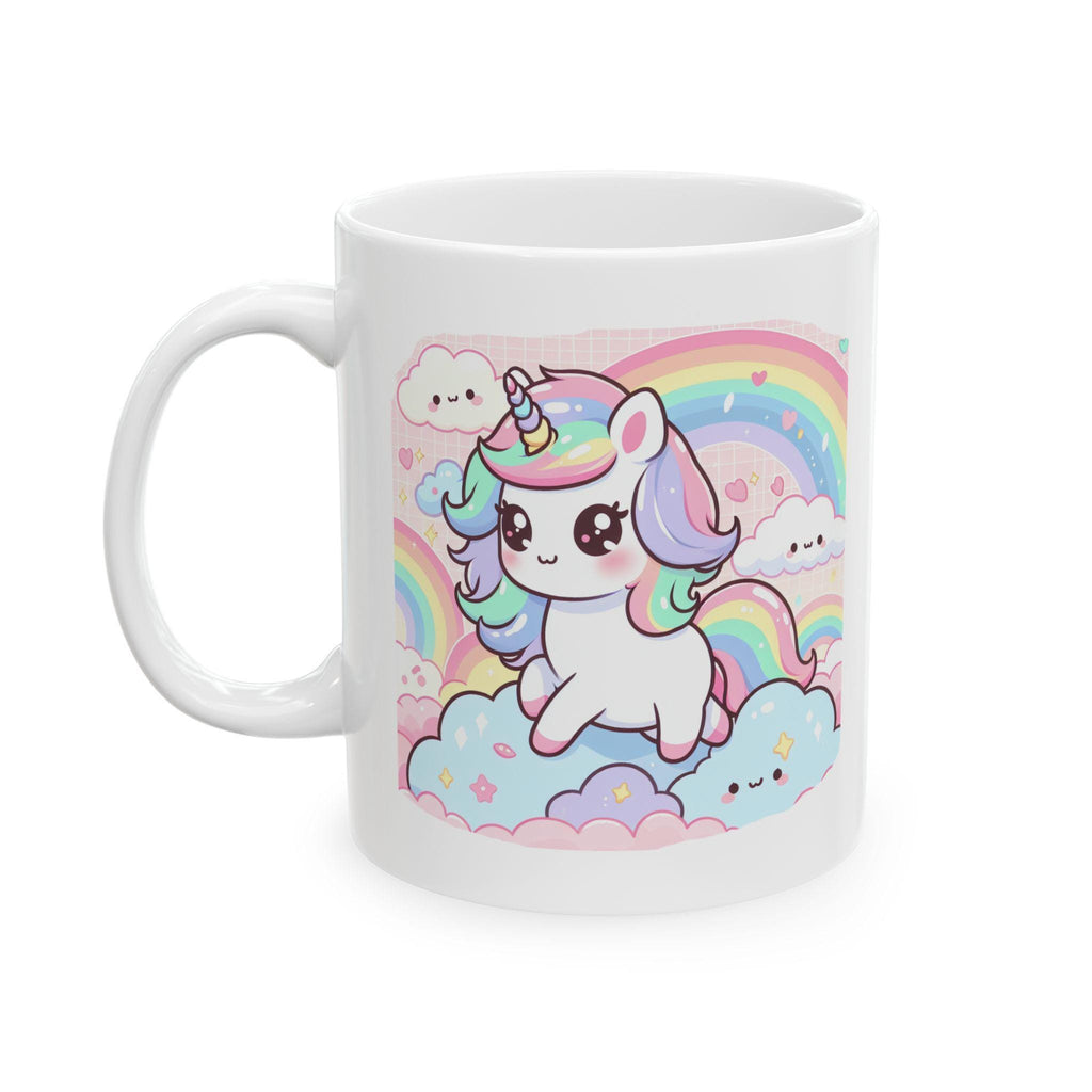 Kawaii Rainbow Unicorn Ceramic Mug, Cute Rainbow Mug, Gift for Kids, Adorable Coffee Cup, Whimsical Tea Mug, Fun Drinkware
