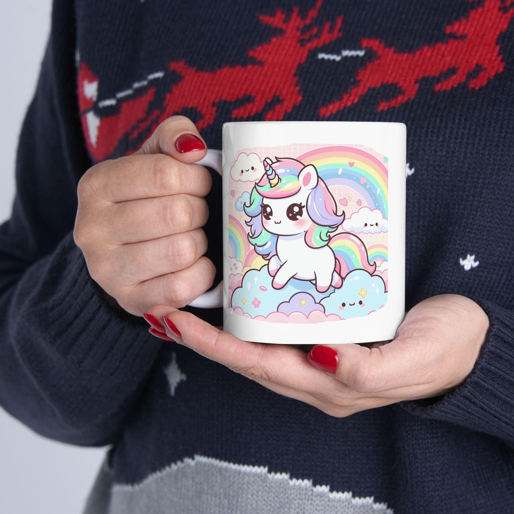 Kawaii Rainbow Unicorn Ceramic Mug, Cute Rainbow Mug, Gift for Kids, Adorable Coffee Cup, Whimsical Tea Mug, Fun Drinkware
