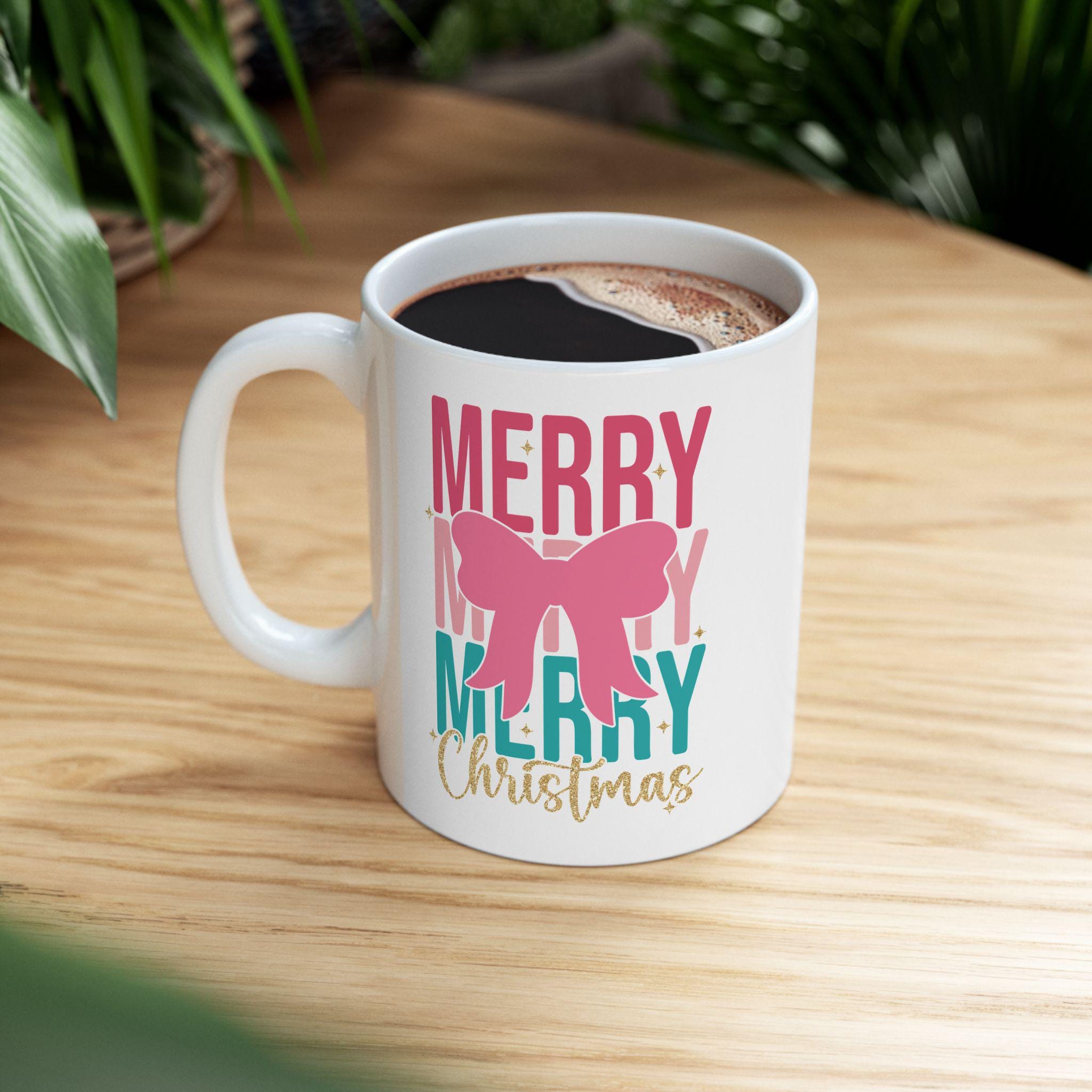 Merry Christmas Mug Coquette Christmas Mug, Pastel Christmas Pink Christmas Christmas Tree Christmas Mug Cute Christmas Cup