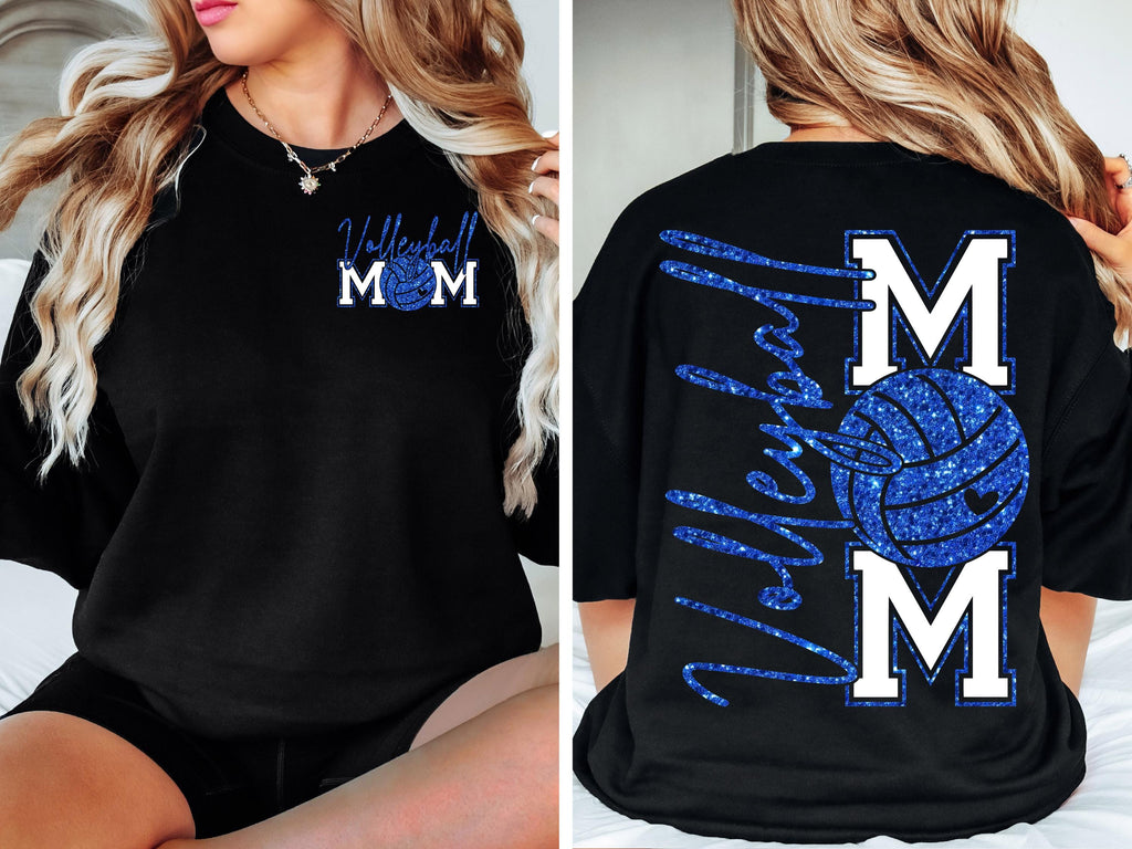 Volleyball Mom T-Shirt, Faux Blue Glitter Volleyball Mom Shirt